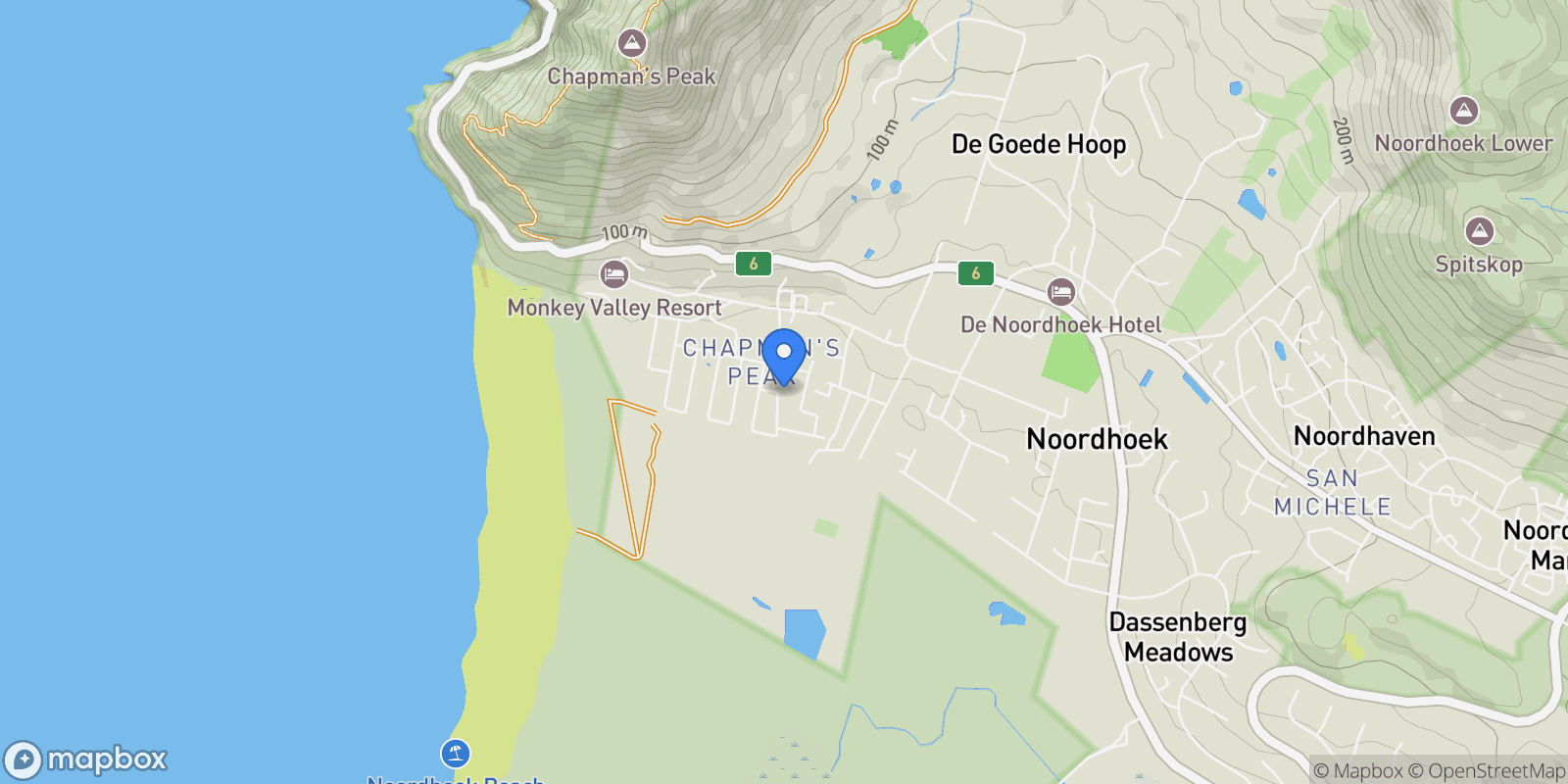 Map showing 1 Erica Street, Chapmans Peak, Noordhoek, SOUTH AFRICA, Cape Town, Western Cape, South Africa.