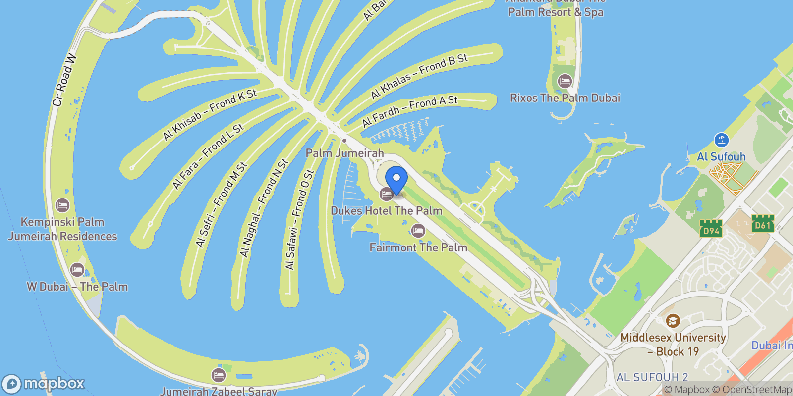 Map showing Palm Jumeirah - The Palm Jumeirah - Dubai - United Arab Emirates, Dubai, Dubai, United Arab Emirates.