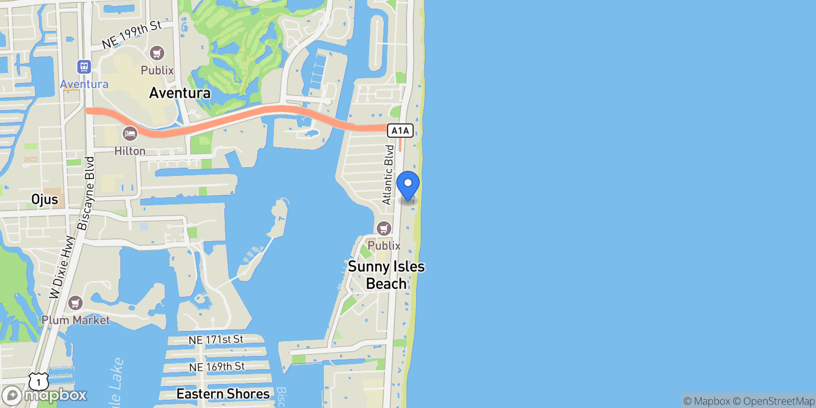 Map showing 18555 COLLINS AVE 4804, Golden Beach, Florida, United States.