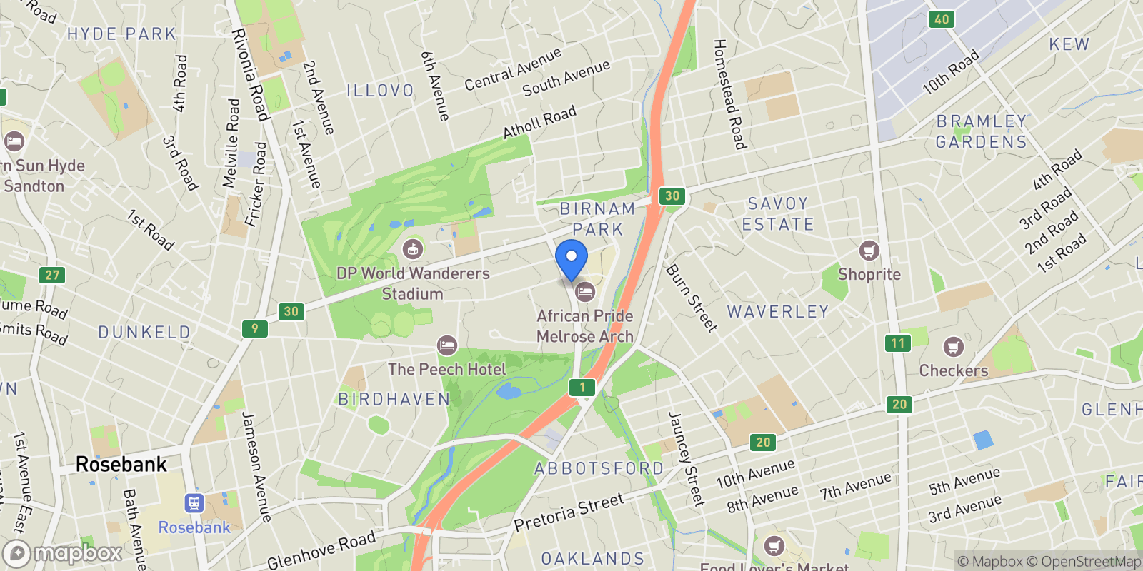 Map showing 87 Oak Lane, Johannesburg, SOUTH AFRICA, Johannesburg, Gauteng, South Africa.