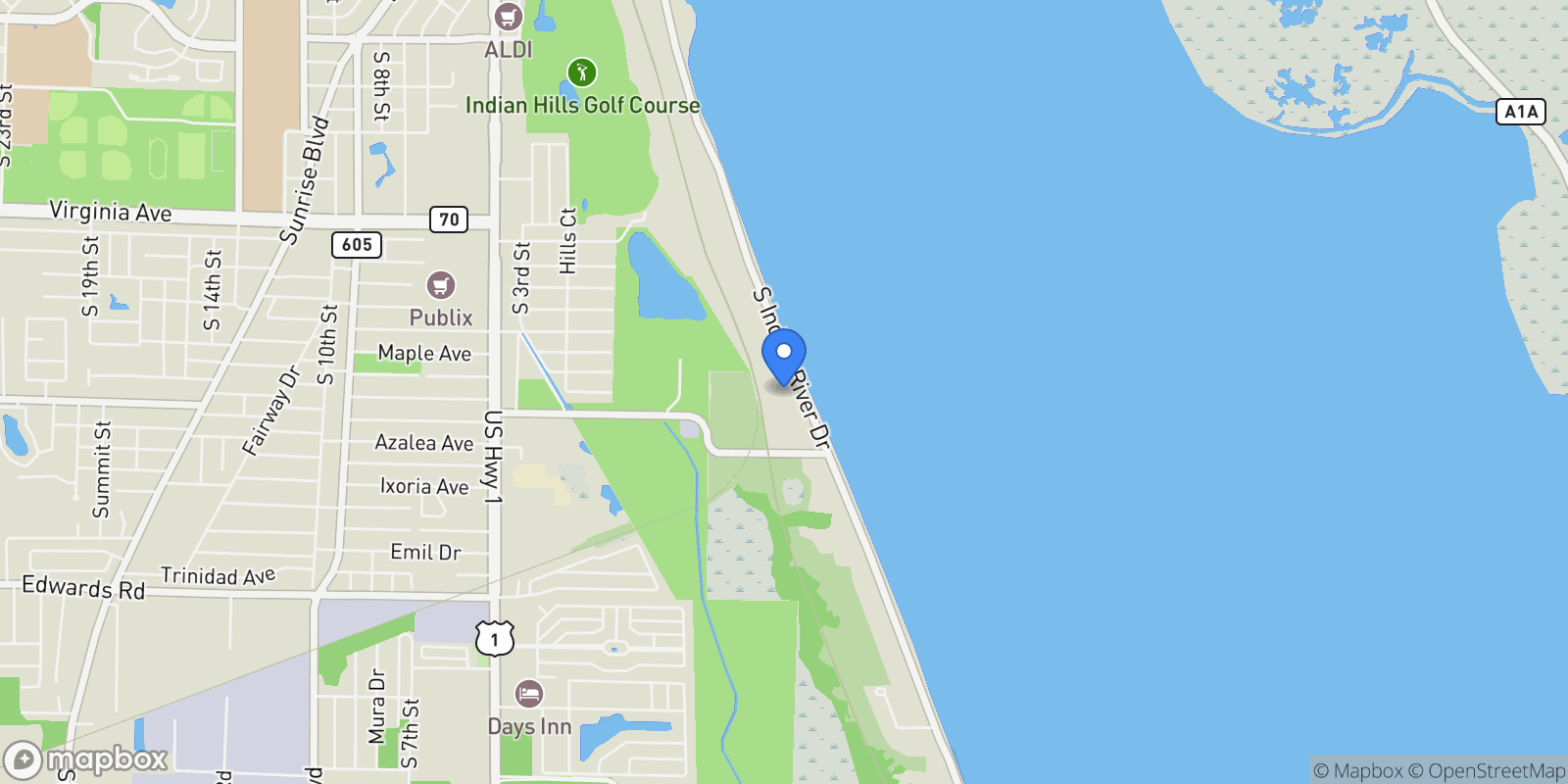 Map showing 2611 S Indian River Dr, Fort Pierce, Florida, United States.