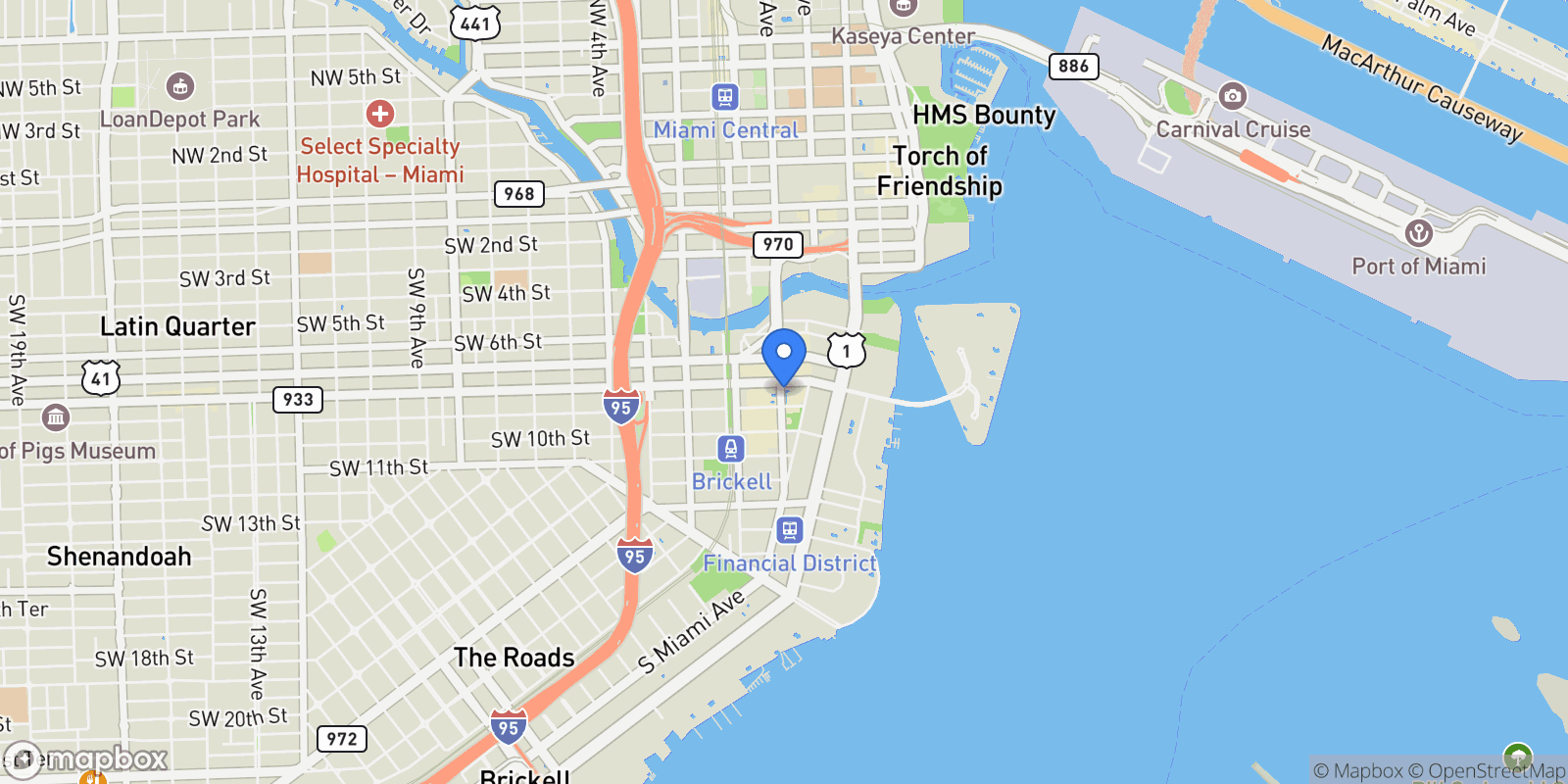 Map showing 801 S Miami Ave 3510, Miami, Florida, United States.