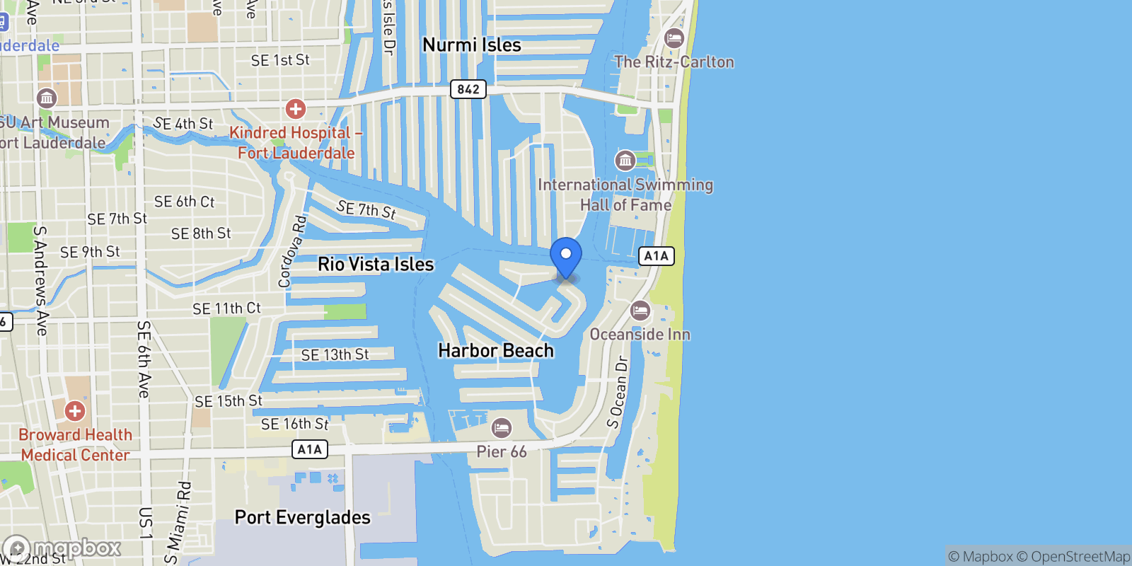 Map showing 84 Isla Bahia Dr, Fort Lauderdale, Florida, United States.