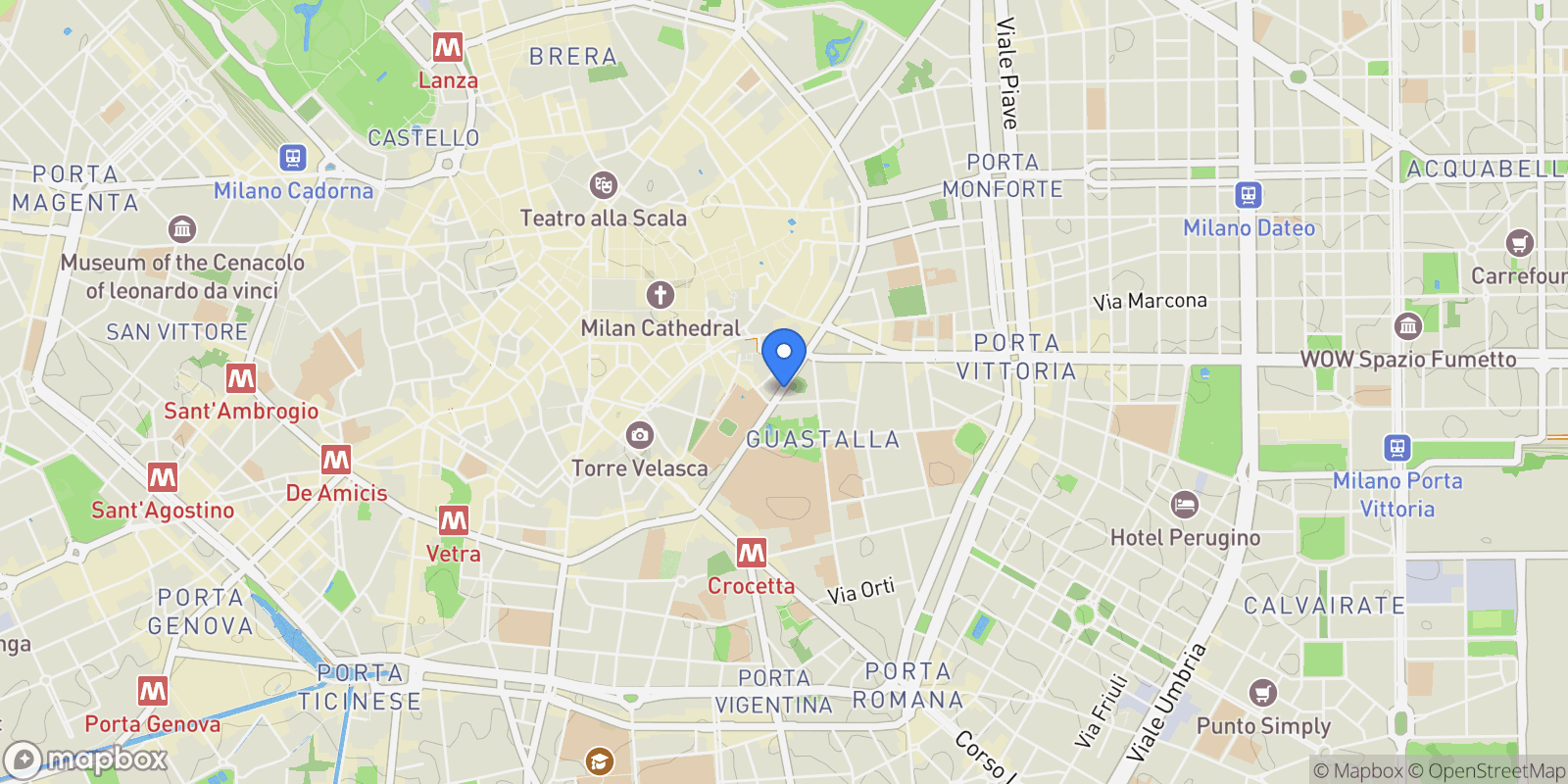 Map showing Via Francesco Sforza, 15, 20122 Milano MI, Italy, Milan, Lombardy, Italy.