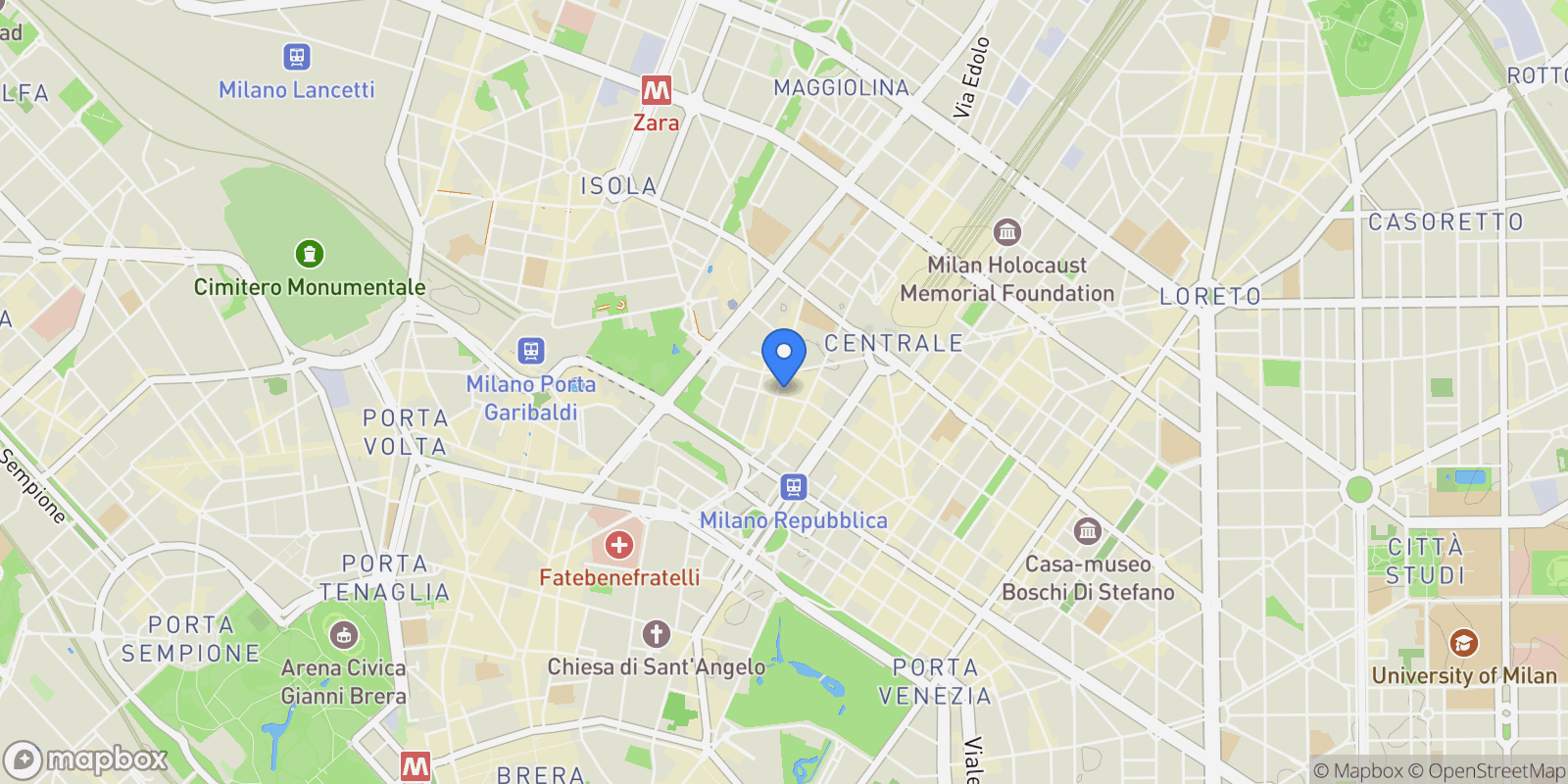 Map showing Via Gustavo Fara, 16, 20124 Milano MI, Italy, Milan, Lombardy, Italy.
