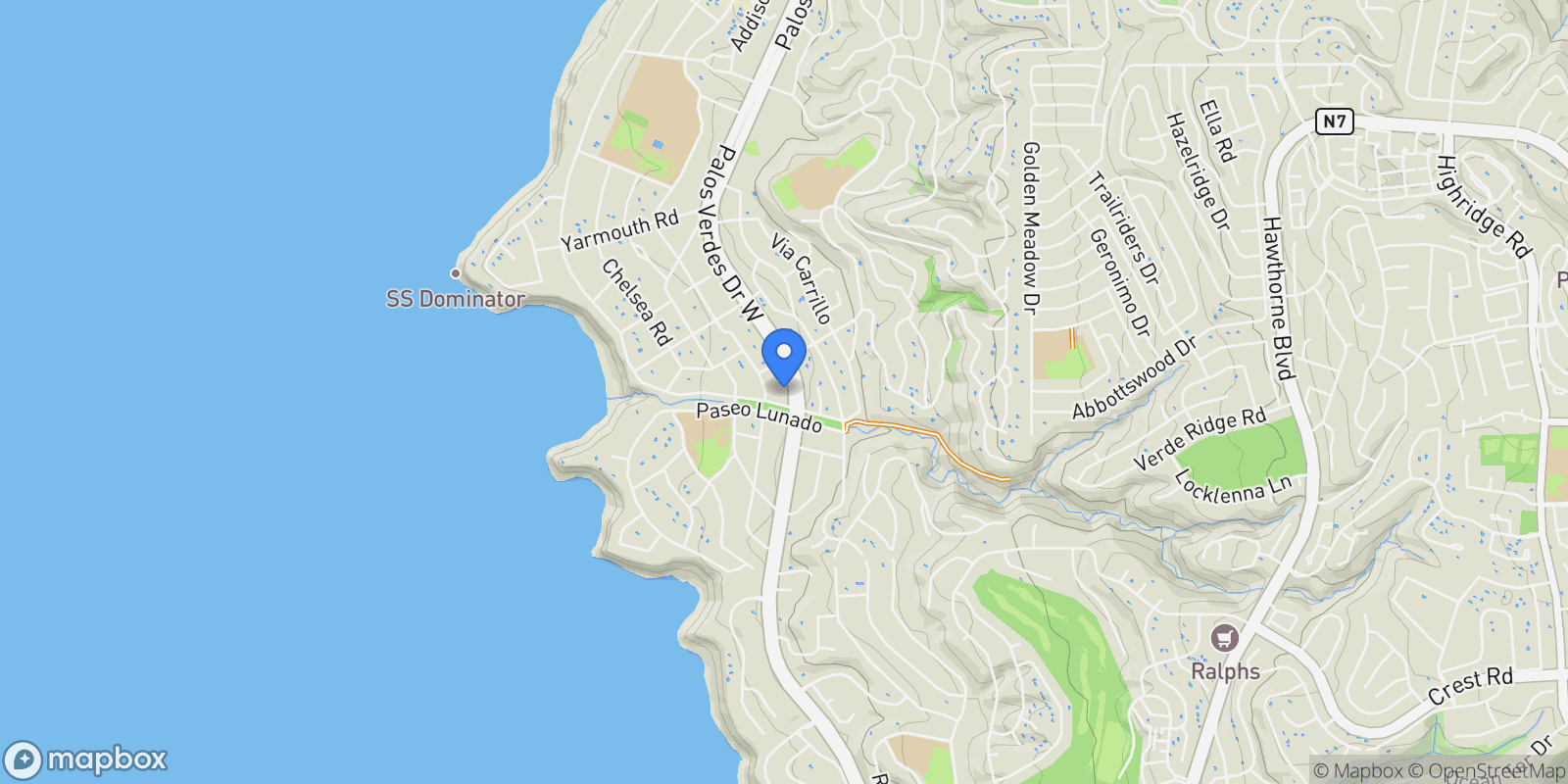 Map showing 2641 Palos Verdes Drive West , Palos Verdes Estates, CA 90274, Rolling Hills Estates, California, United States.