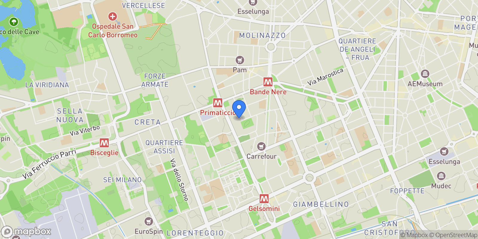 Map showing Via Marcello Nizzoli, 8, 20147 Milano MI, Italy, Milan, Lombardy, Italy.
