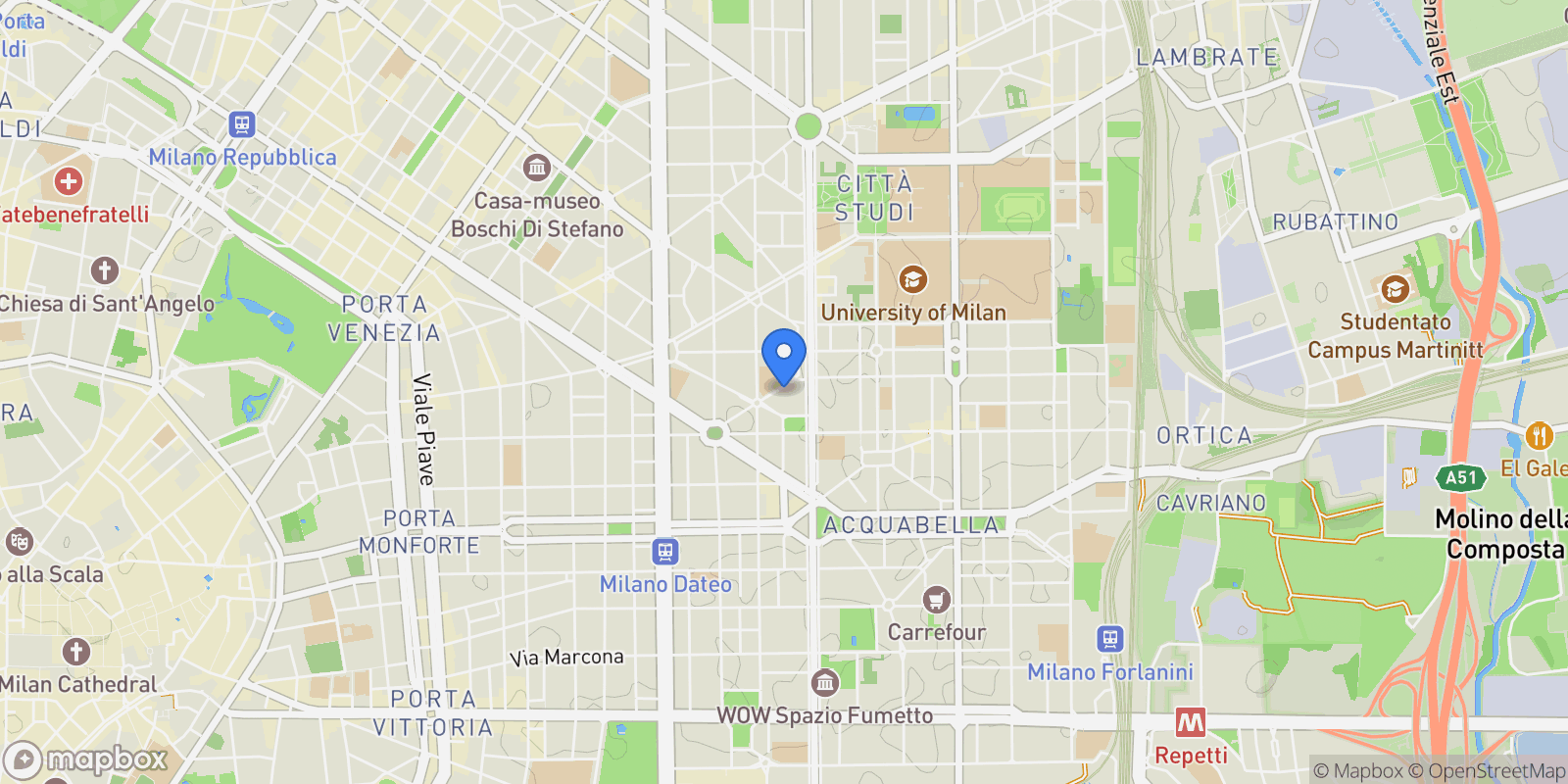 Map showing Via Privata Apollodoro, 20129 Milano MI, Italy, Milan, Lombardy, Italy.