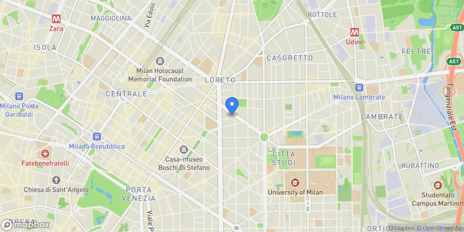 Map showing Viale Gran Sasso, 20, 20131 Milano MI, Italy, Milan, Lombardy, Italy.