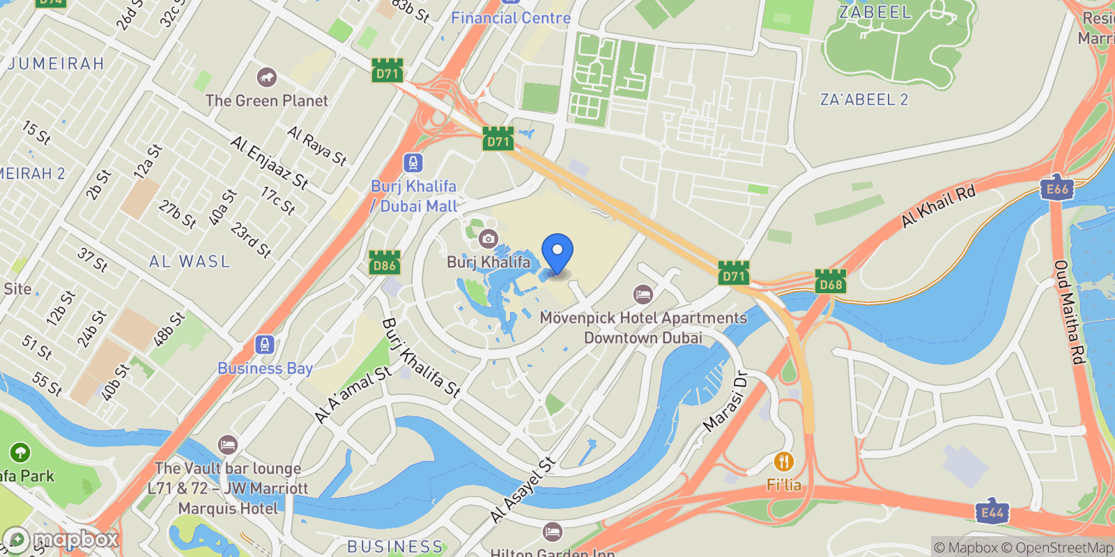 Map showing Downtown Dubai - Dubai - United Arab Emirates, Dubai, Dubai, United Arab Emirates.