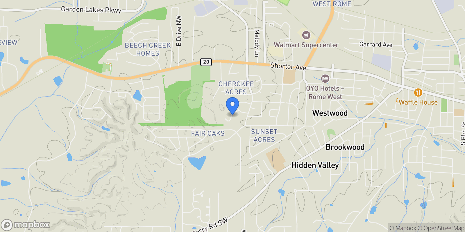 Map showing Rome, Georgia, United States.