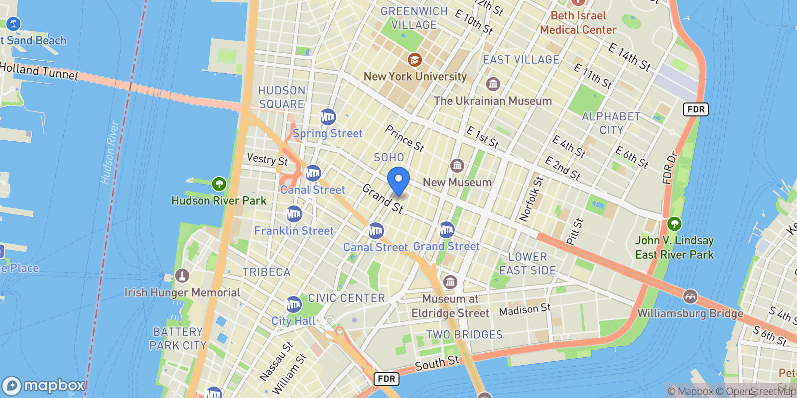 Map showing The Police Building, 240 CENTRE ST, New York, New York, United States.