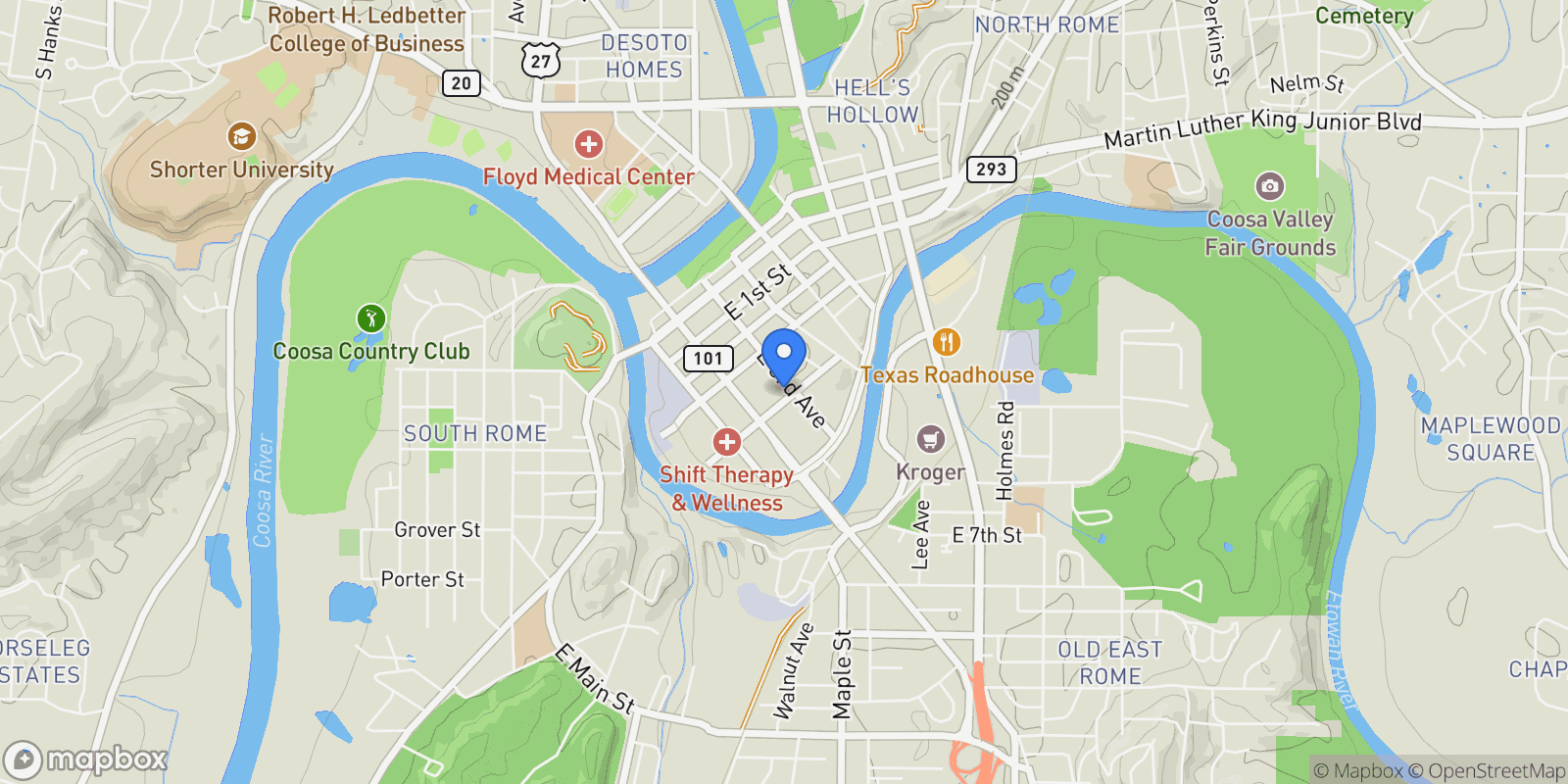 Map showing Rome, Georgia, United States.