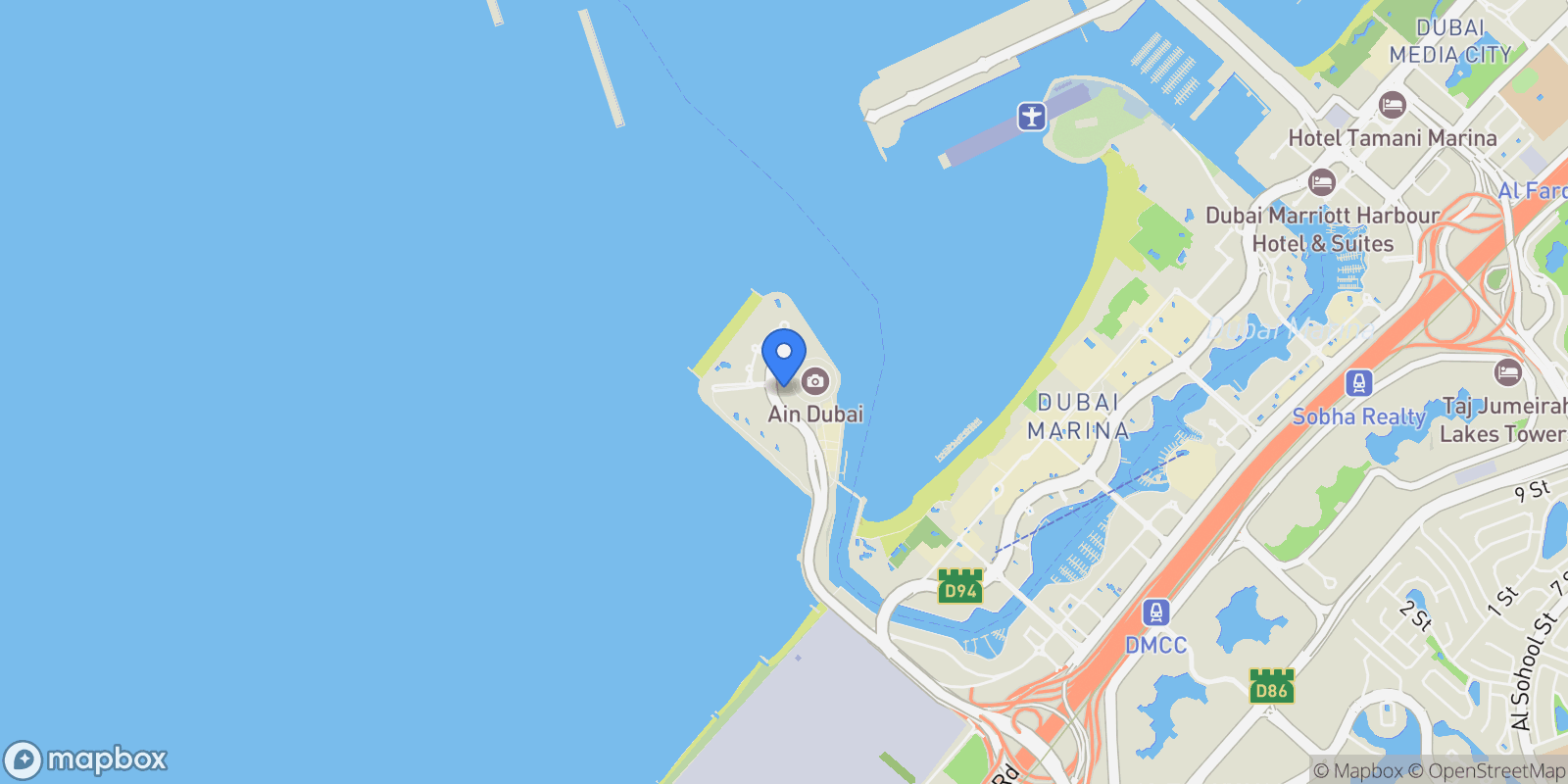 Map showing Bluewaters Island - Dubai - United Arab Emirates, Dubai, Dubai, United Arab Emirates.