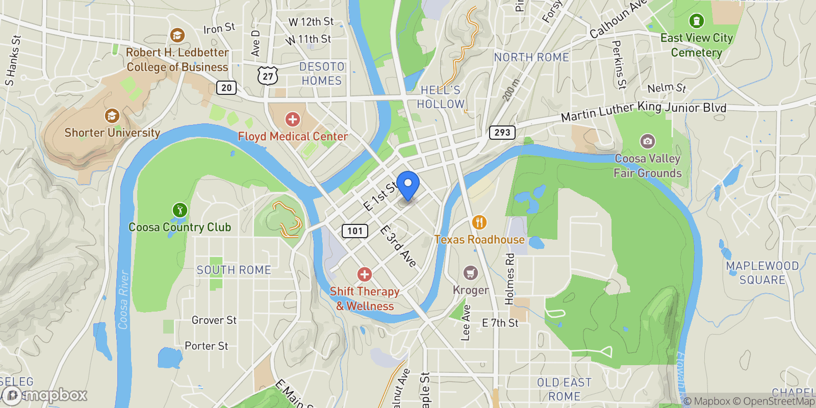 Map showing Rome, Georgia, United States.