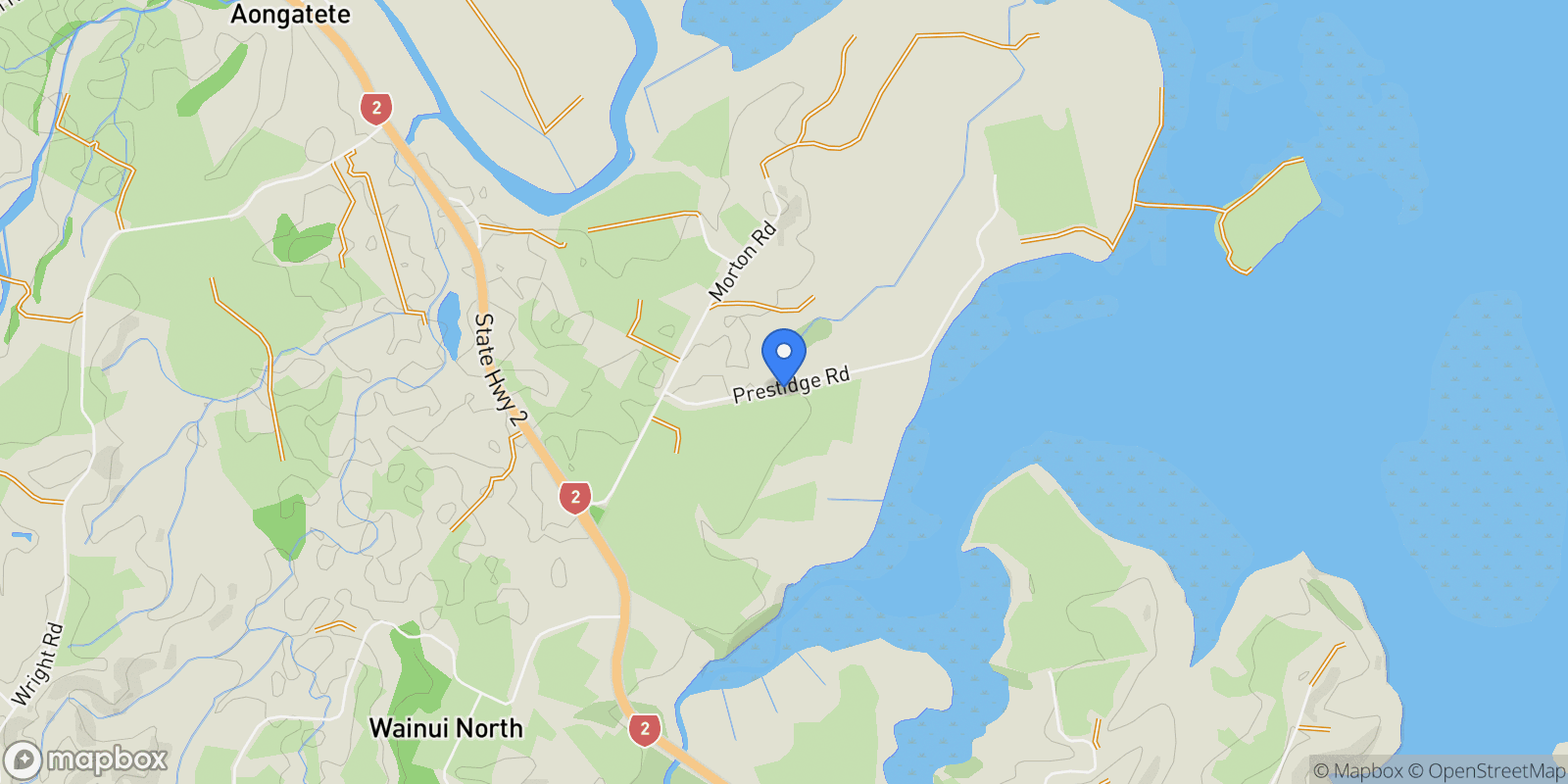 Map showing 46 Prestidge Road, Aongatete 3181, New Zealand, Aongatete, Bay of Plenty, New Zealand.