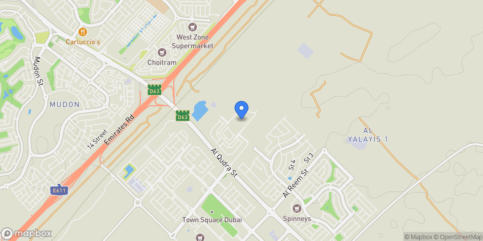 Map showing Dubai Land Residence Complex (DLRC), AE, Dubai, Dubai, United Arab Emirates.