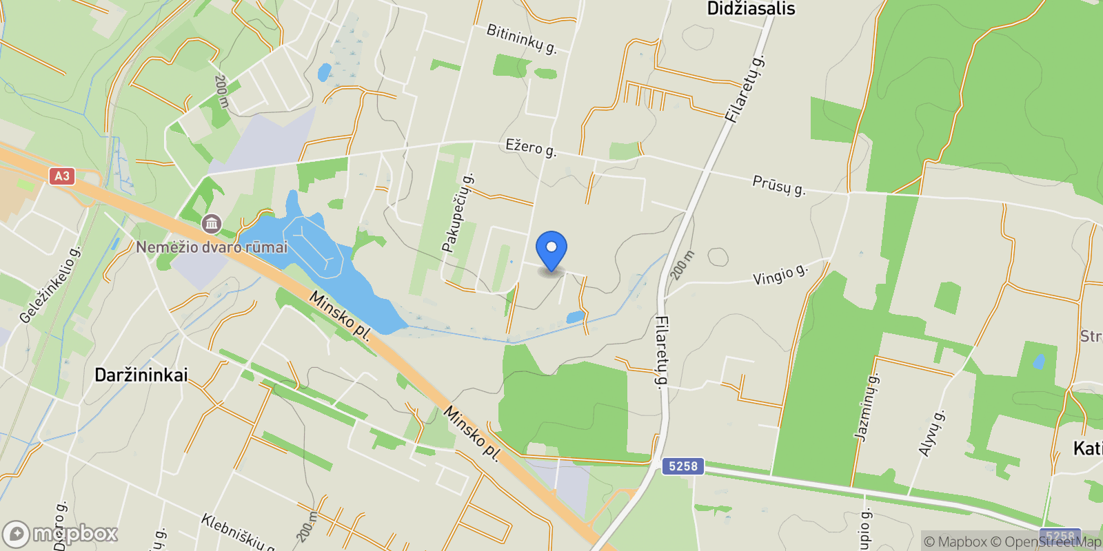 Map showing Pakupeciu St 29, Didziasalio k., VL 13264, Didžiasalis, Vilnius County, Lithuania.