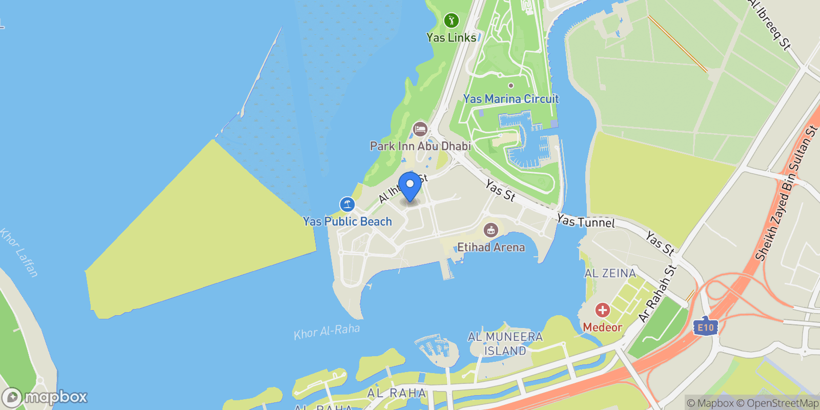Map showing Yas Island, Abu Dhabi, United Arab Emirates, Dubai, Abu Dhabi, Abu Dhabi, United Arab Emirates.