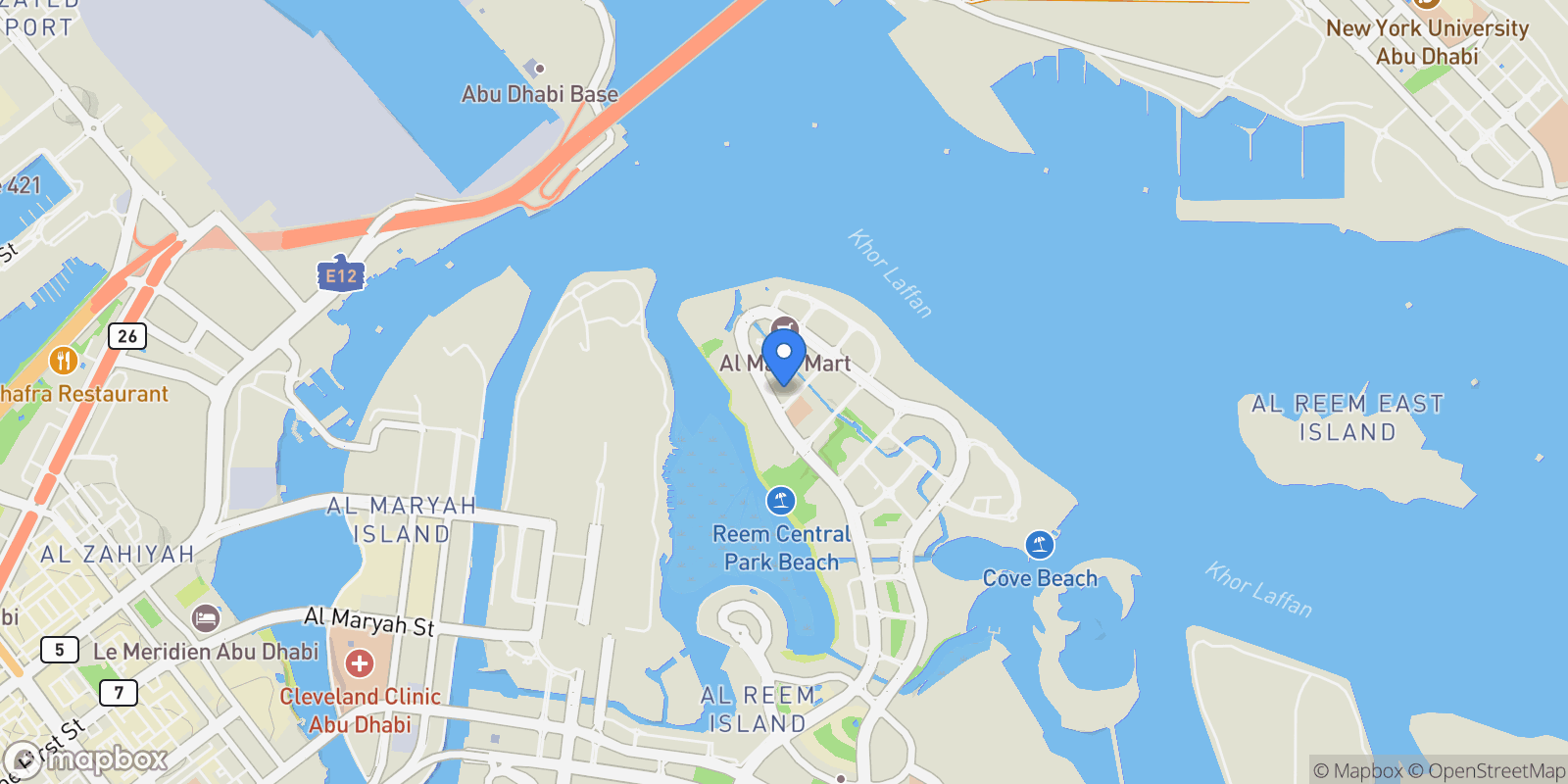 Map showing Al Reem, Abu Dhabi, United Arab Emirates, Dubai, Abu Dhabi, Abu Dhabi, United Arab Emirates.
