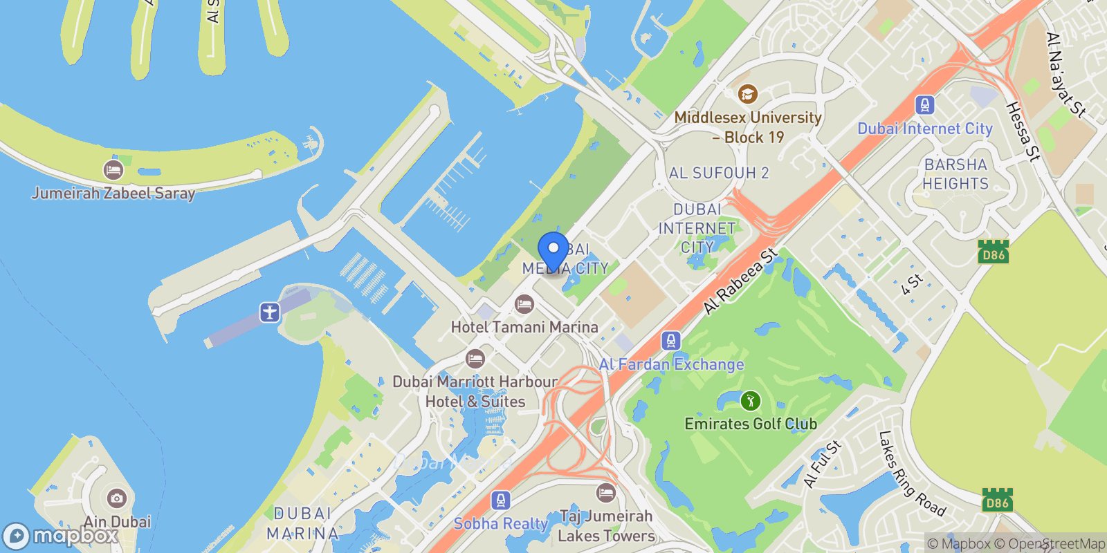 Map showing Dubai Marina, United Arab Emirates, Dubai, Dubai, United Arab Emirates.