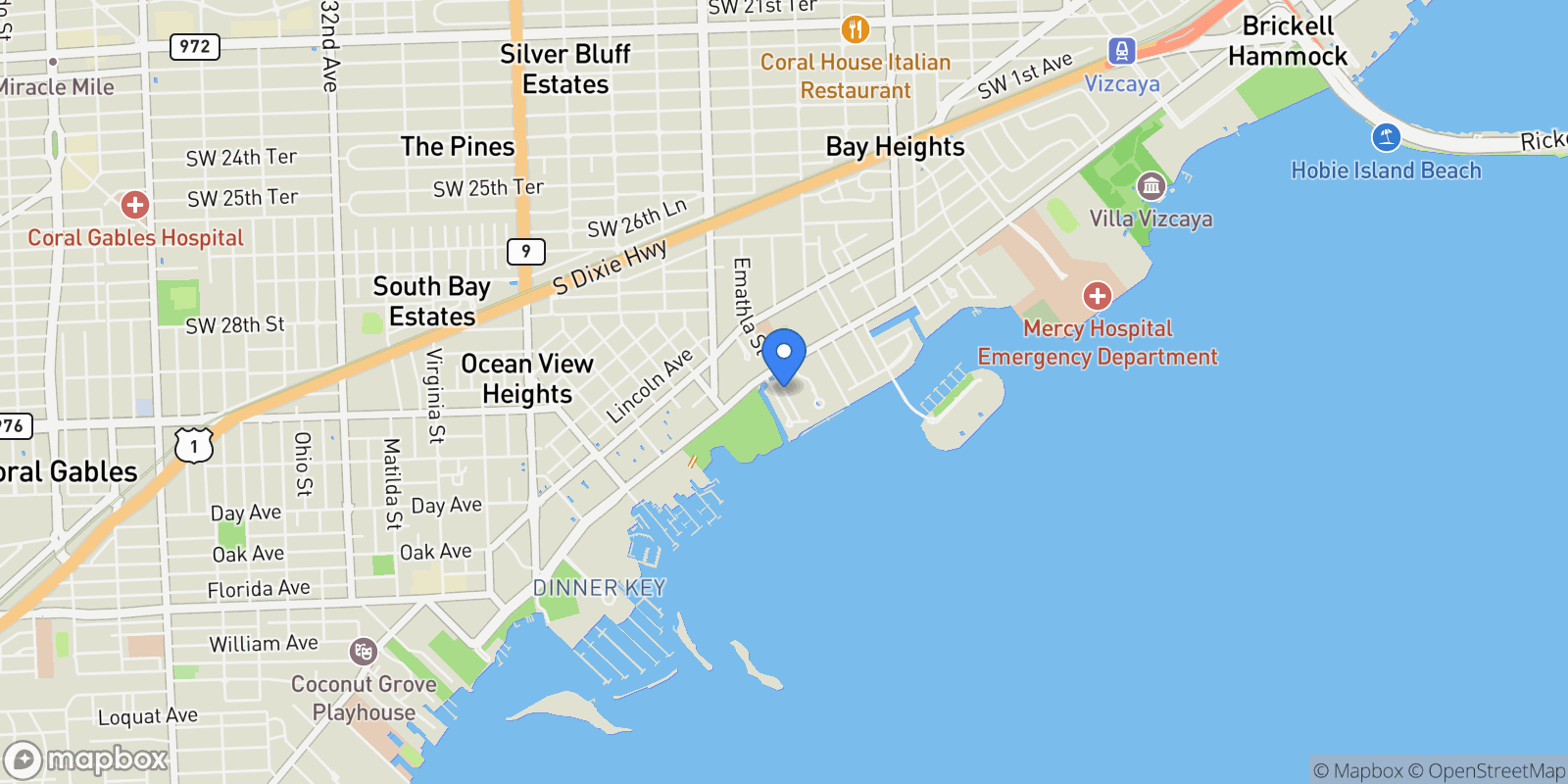 Map showing 3508 Bayshore Villas Dr, Miami, Florida, United States.