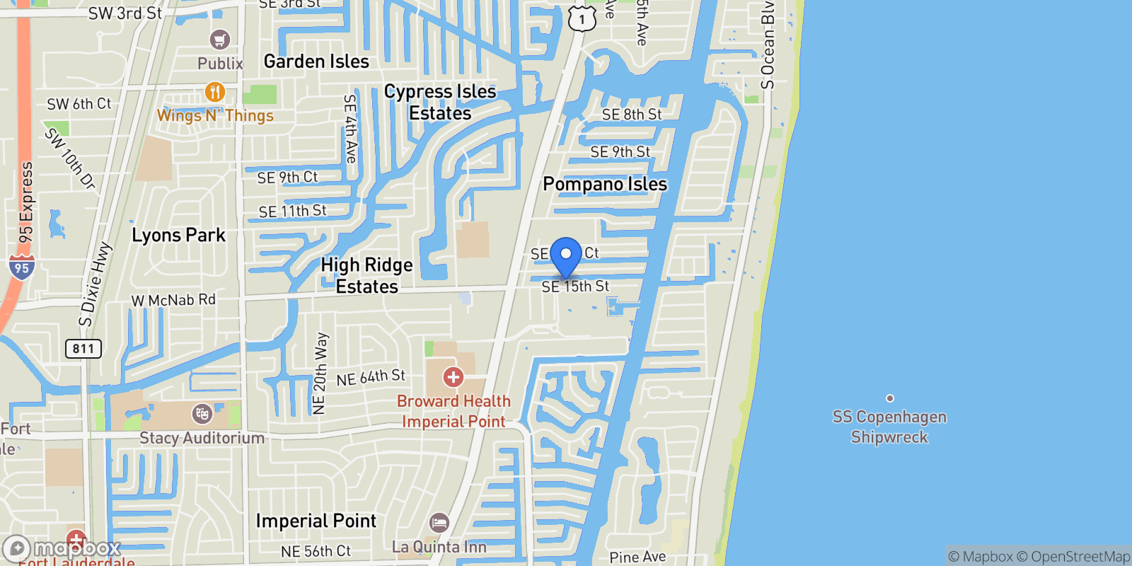 Map showing 2377 SE 15th St, Hillsboro Beach, Florida, United States.