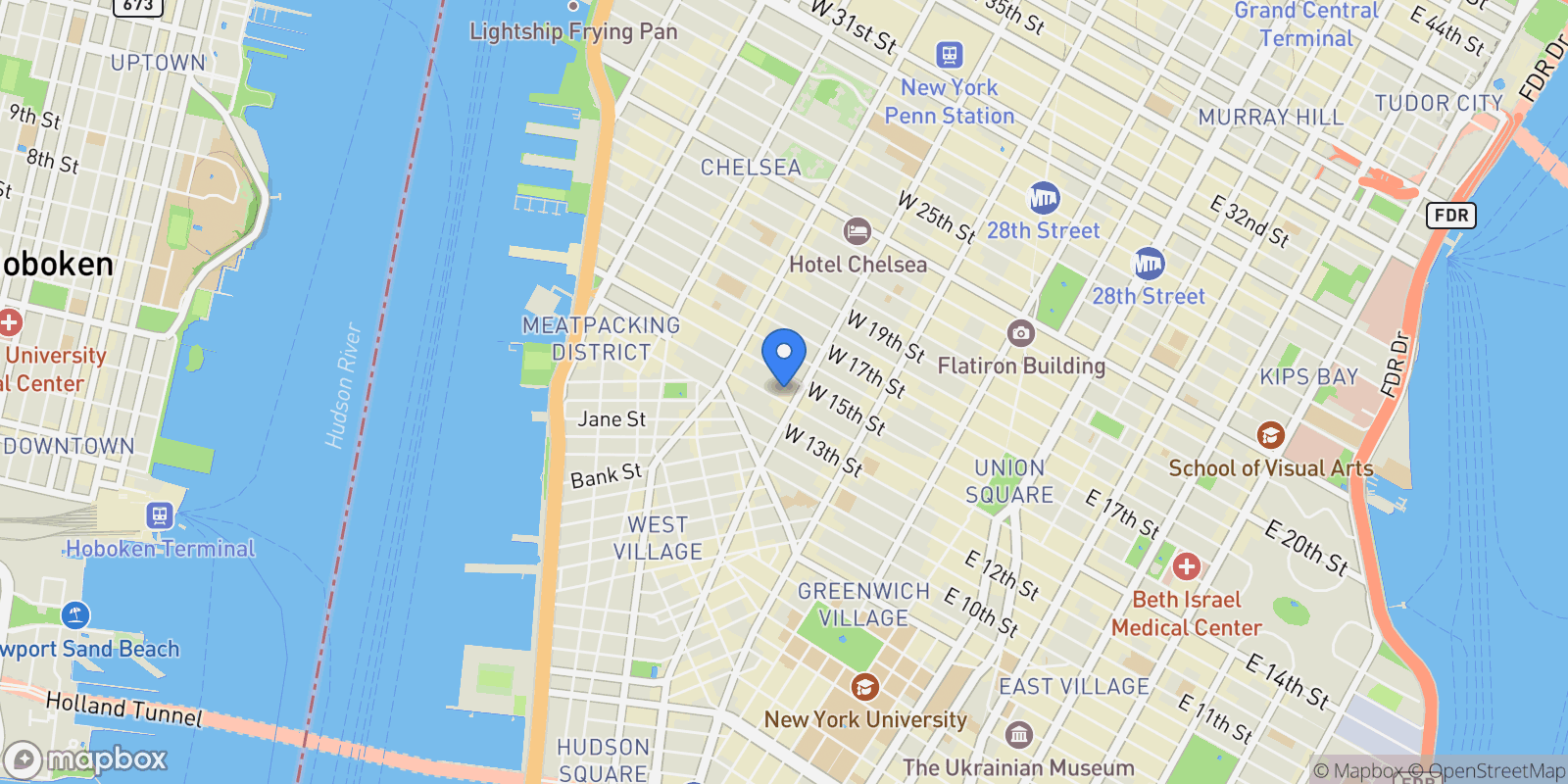 Map showing The d'Orsay, 211 W 14TH ST, New York, New York, United States.