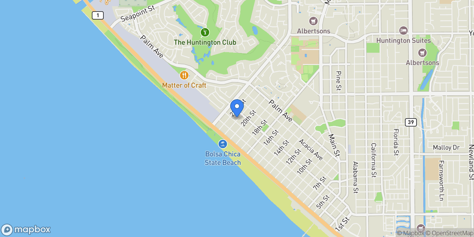 Map showing 309 21st, Huntington Beach, CA 92648, Huntington Beach, California, United States.