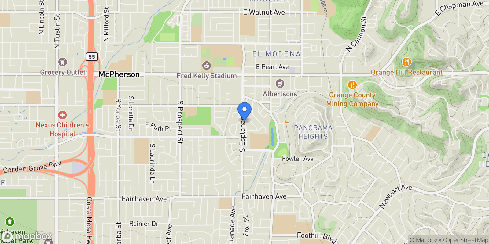 Map showing 398 S Wrightwood, Orange, CA 92869, Orange, California, United States.