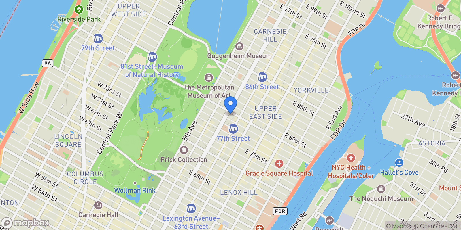 Map showing 895 PARK AVE, New York, New York, United States.