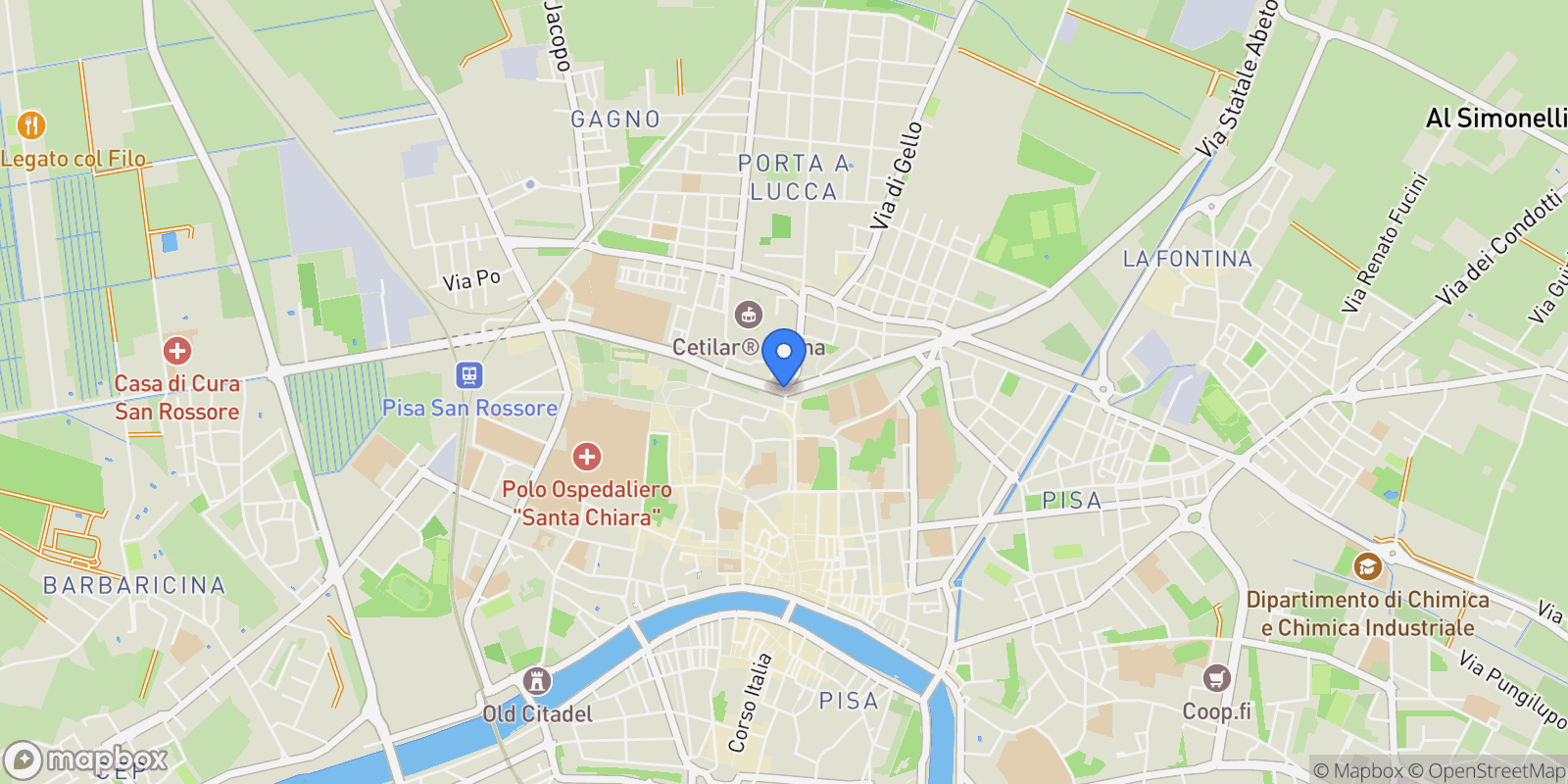 Map showing Pisa PI, Toscana, Riglione-Oratoio, Tuscany, Italy.