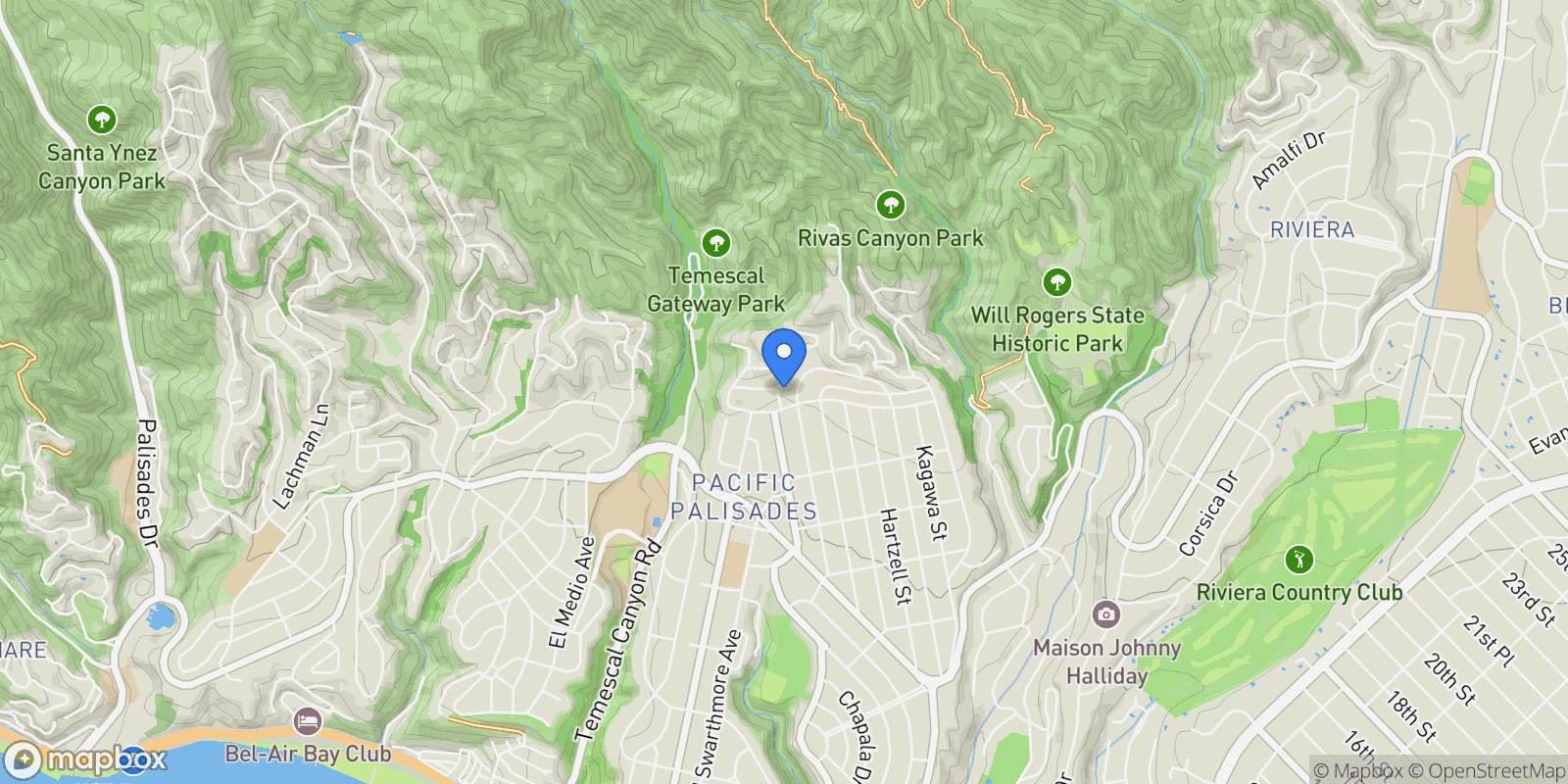 Map showing 1218 Monument St, Pacific Palisades, CA 90272, Los Angeles, California, United States.