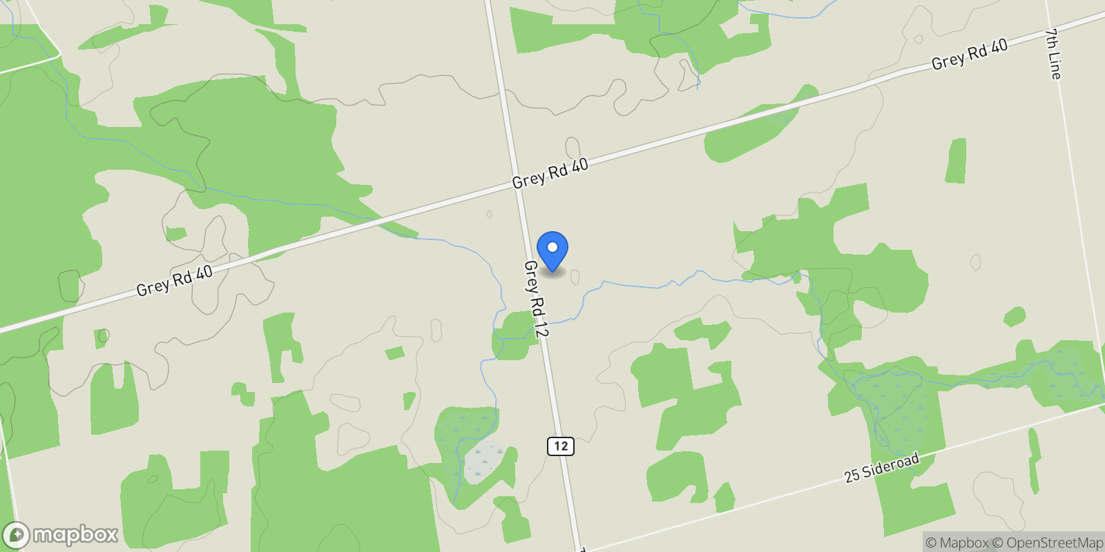 Map showing 136709 Grey Road 12, Grey Highlands, Ontario, Canada.