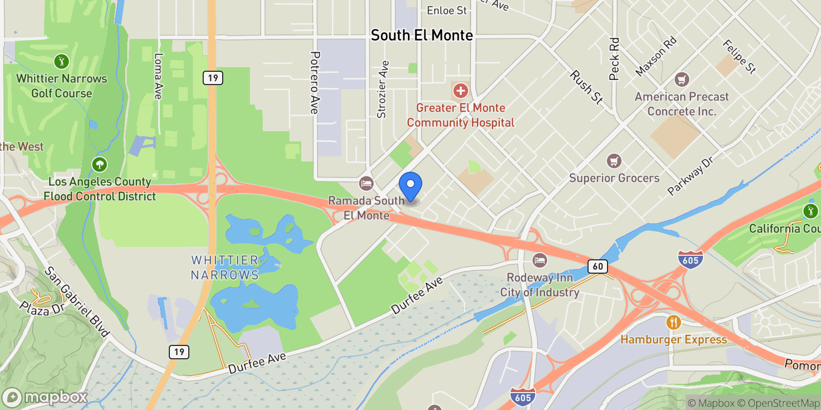 Map showing 10907 Danielson Drive , South El Monte, CA 91733, El Monte, California, United States.
