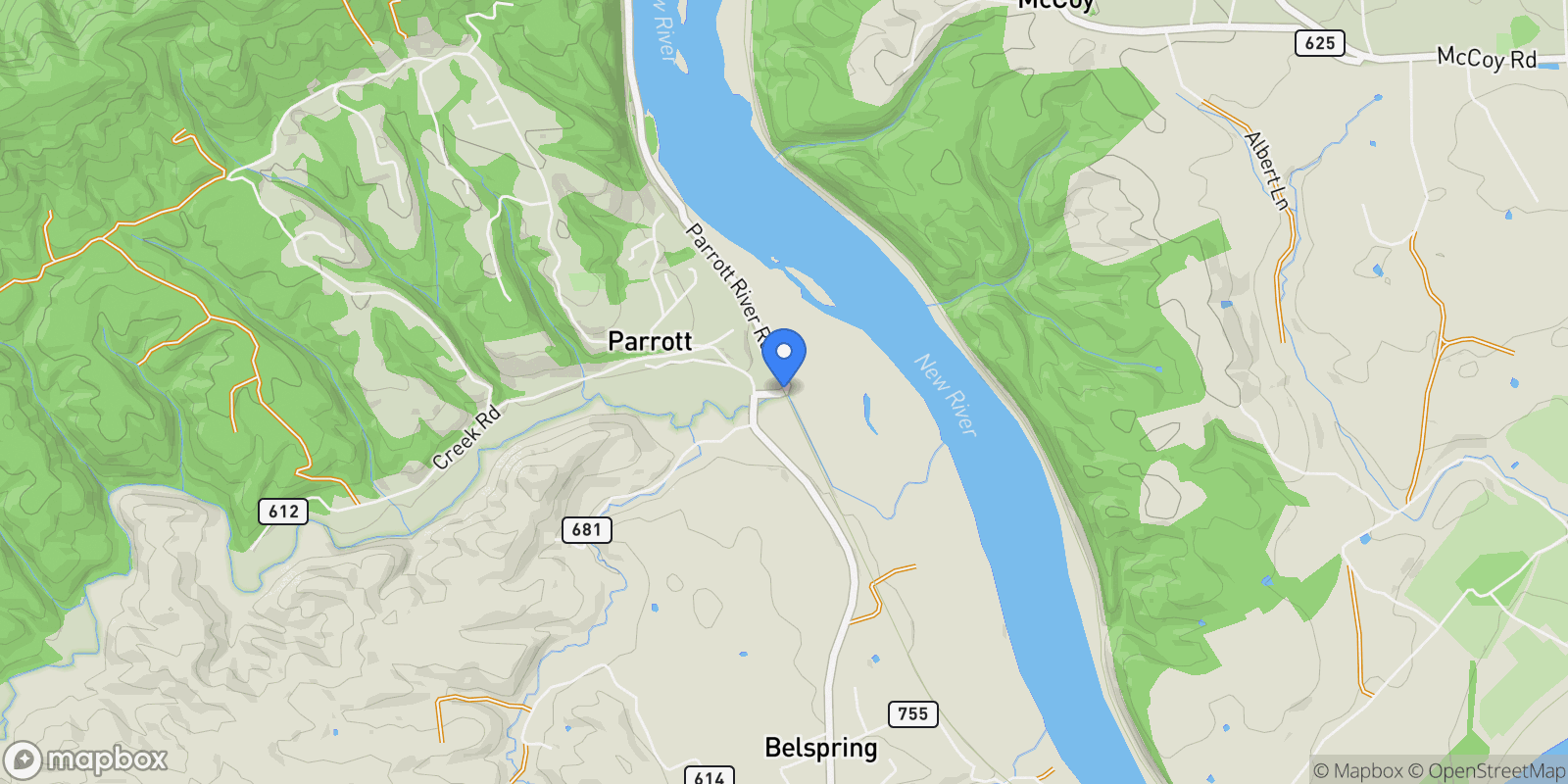 Map showing TBD Parrott River Road, Parrott, VA 24132, Parrott, Virginia, United States.