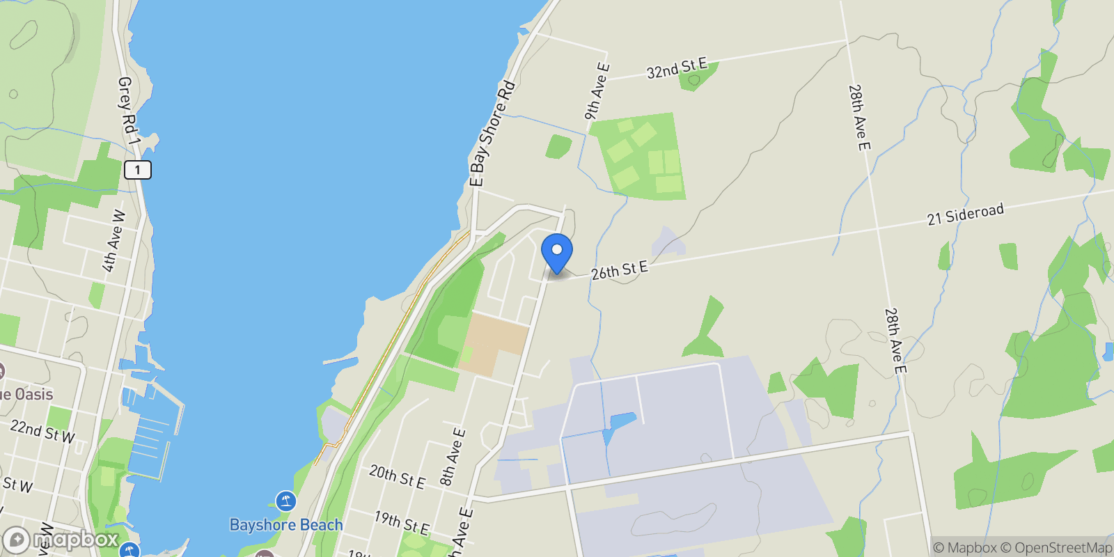 Map showing 910 26th Street E, Owen Sound, Ontario, Canada.