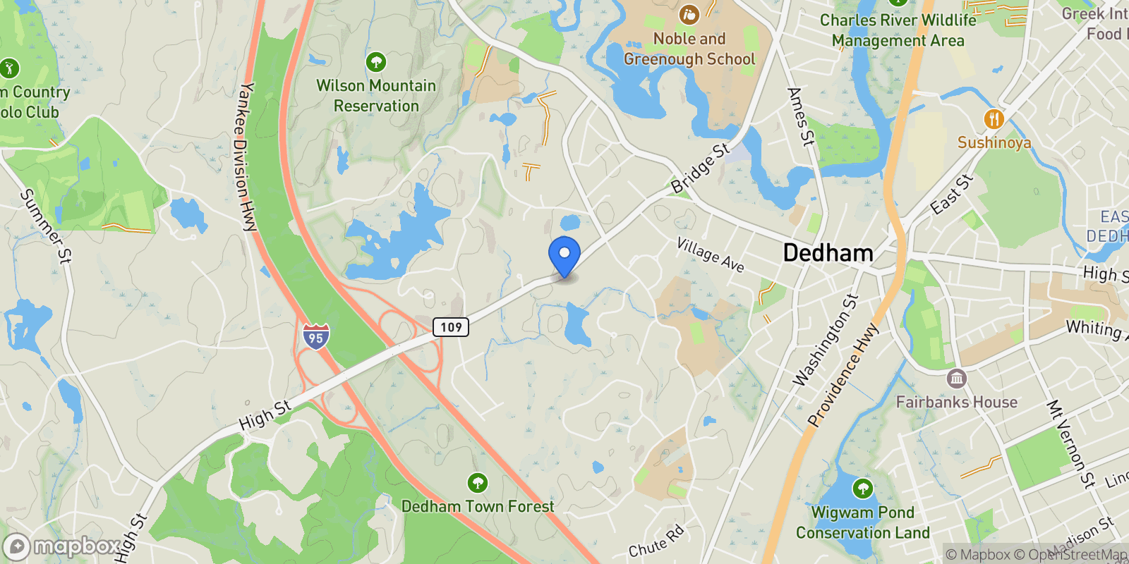 Map showing 1040 High Street , Dedham, MA 02026, Dedham, Massachusetts, United States.
