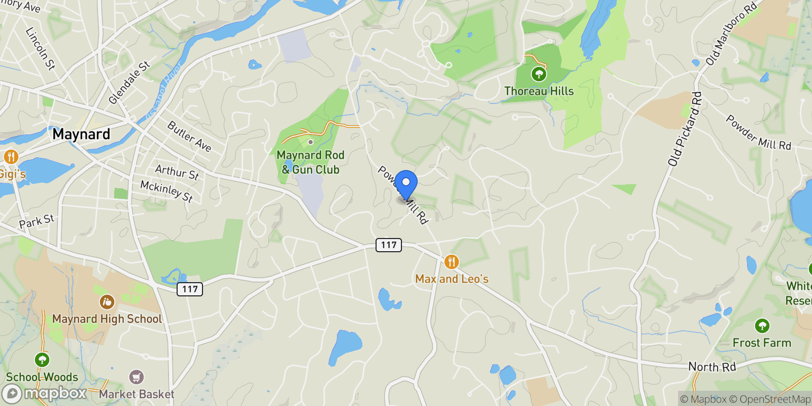 Map showing 67 Powder Mill Road , Sudbury, MA 01776, Sudbury, Massachusetts, United States.