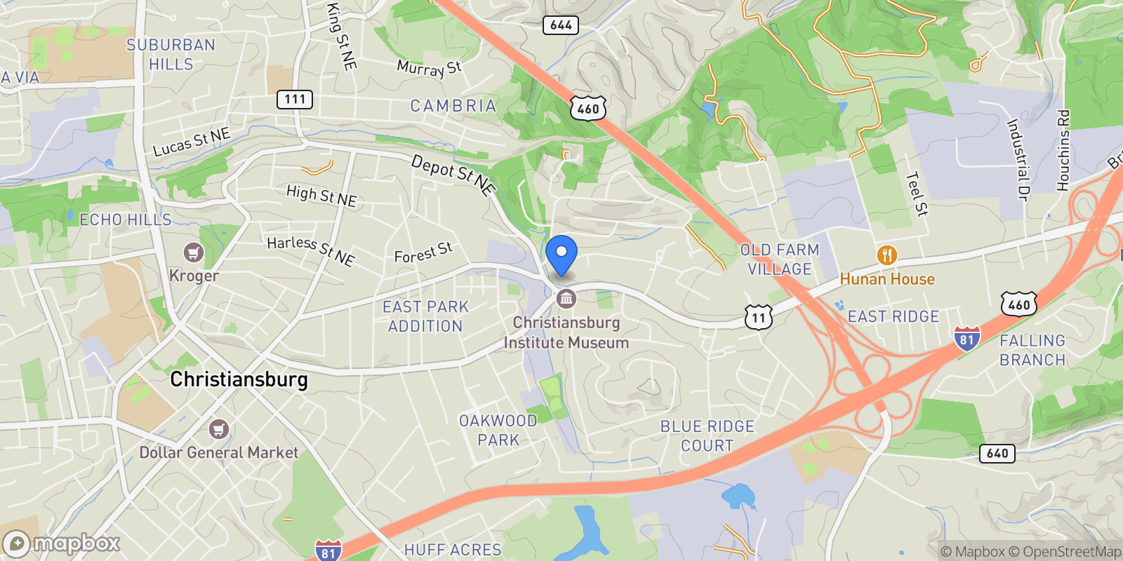 Map showing 1800 Depot ST NE, Christiansburg, VA 24073, Christiansburg, Virginia, United States.