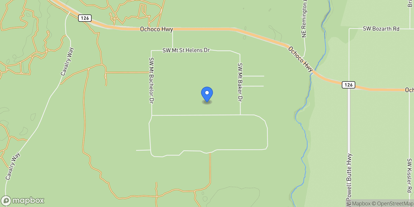 Map showing 17901 SW Mount Hood Drive , Powell Butte, OR 97753, Powell Butte, Oregon, United States.