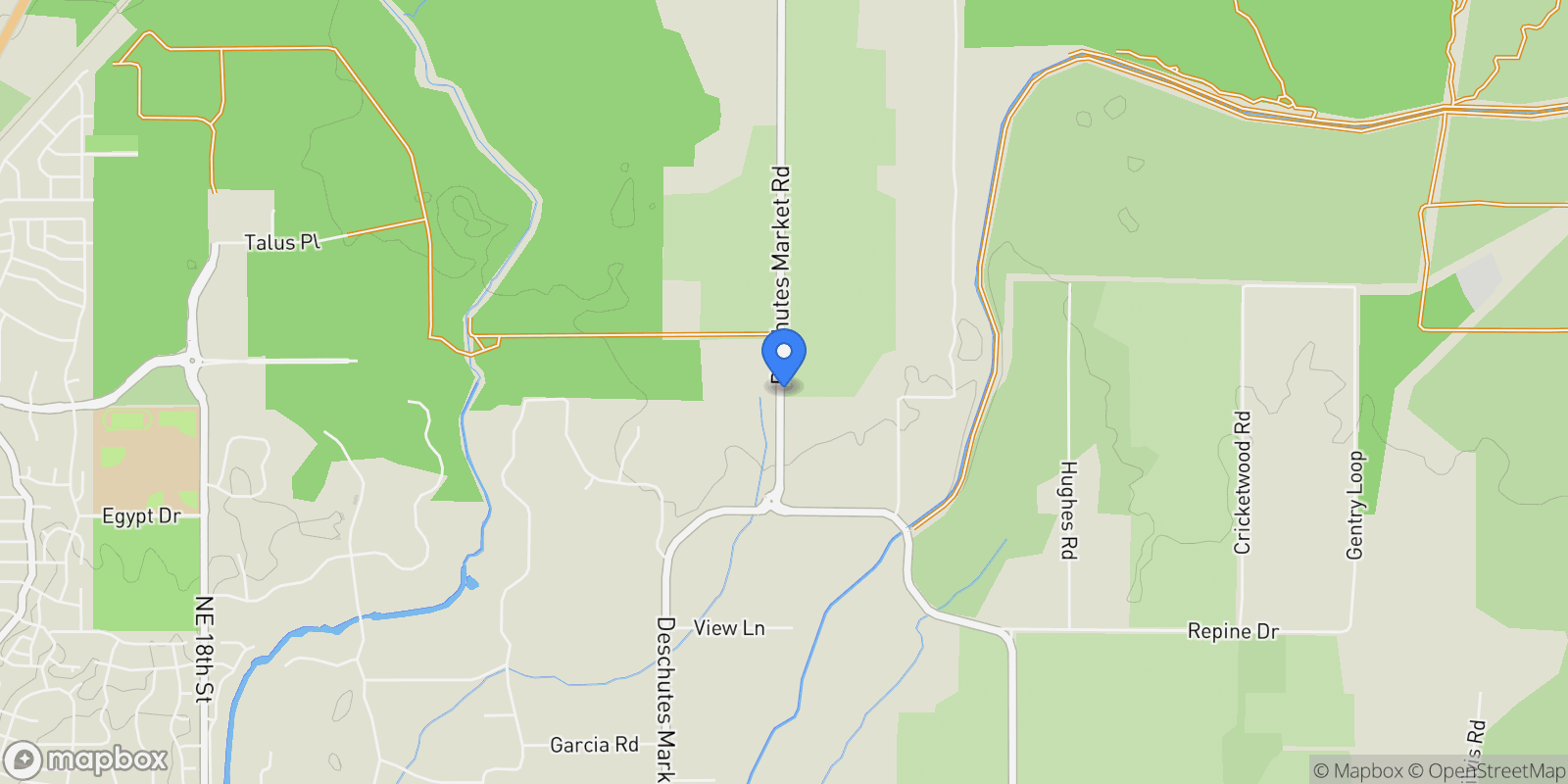 Map showing 63610 Deschutes Market Rd, Bend, OR 97701, Bend, Oregon, United States.