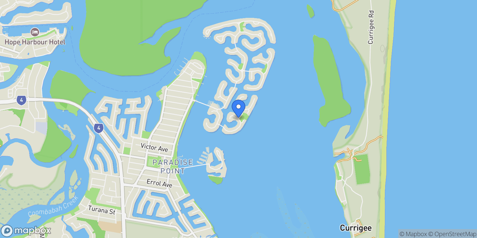 Map showing SOVEREIGN ISLANDS, King Arthurs Court, Paradise Point, Queensland, Australia.