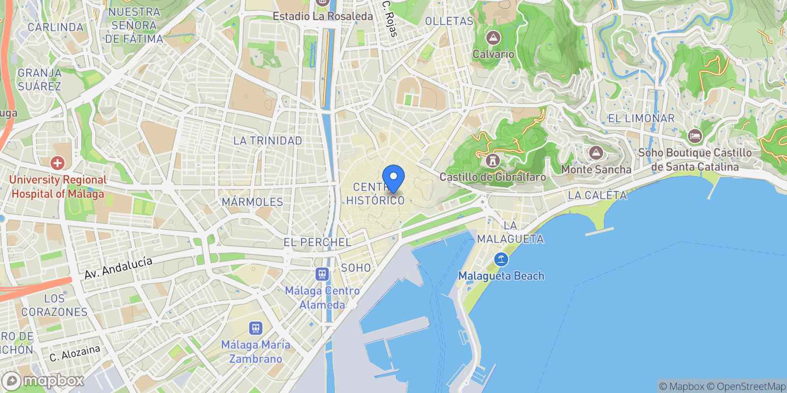 Map showing MÁLAGA, Málaga, MÁLAGA, Centro, Malaga, Spain.