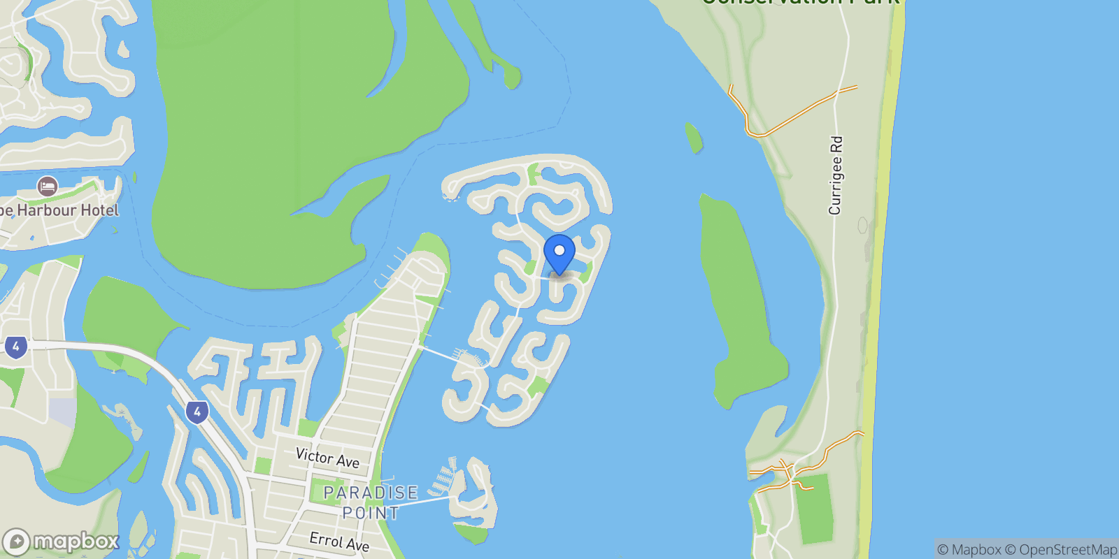 Map showing PARADISE POINT, King Charles Drive, Paradise Point, Queensland, Australia.