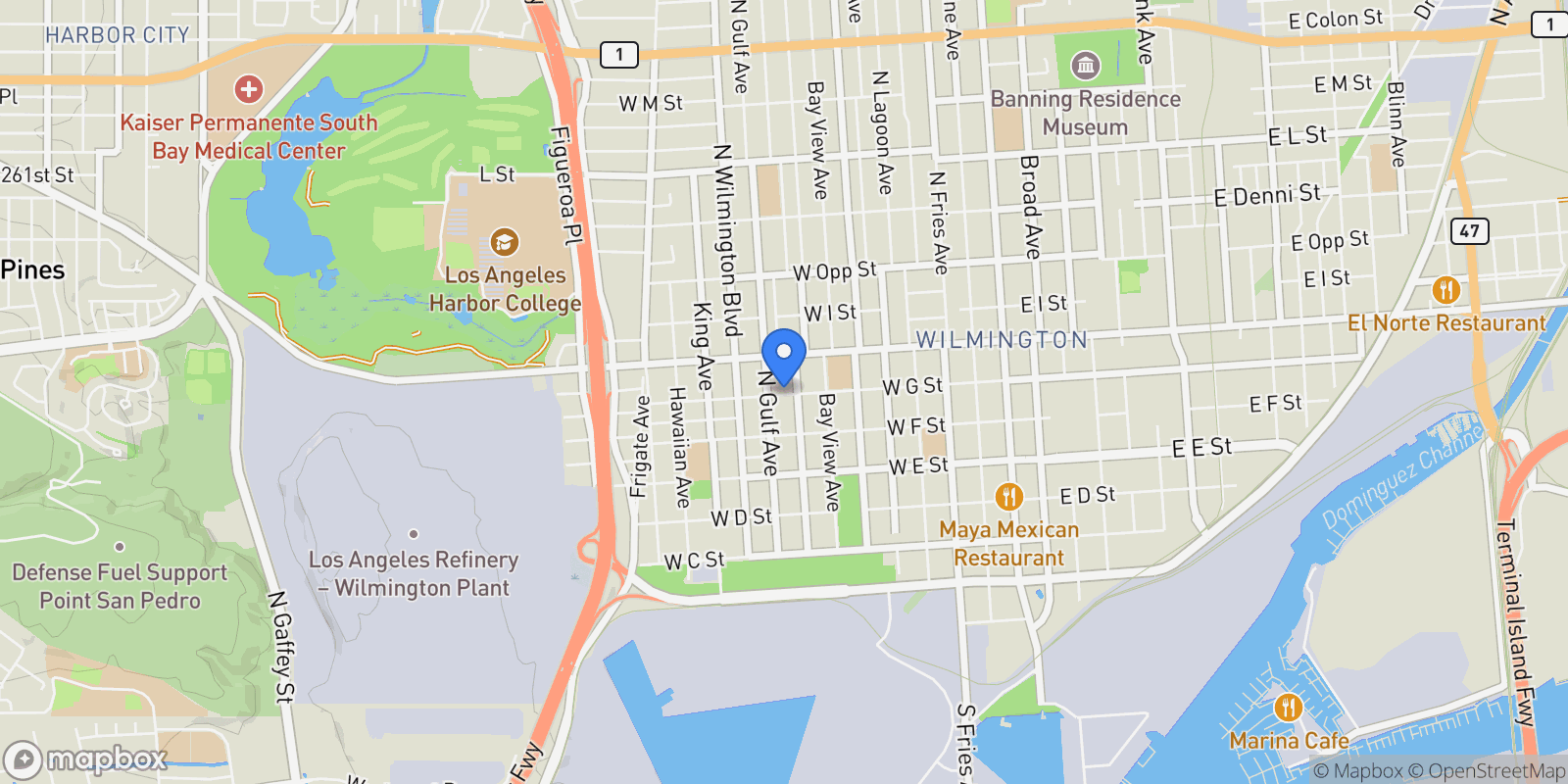 Map showing 815 W G Street, Los Angeles, California, United States.