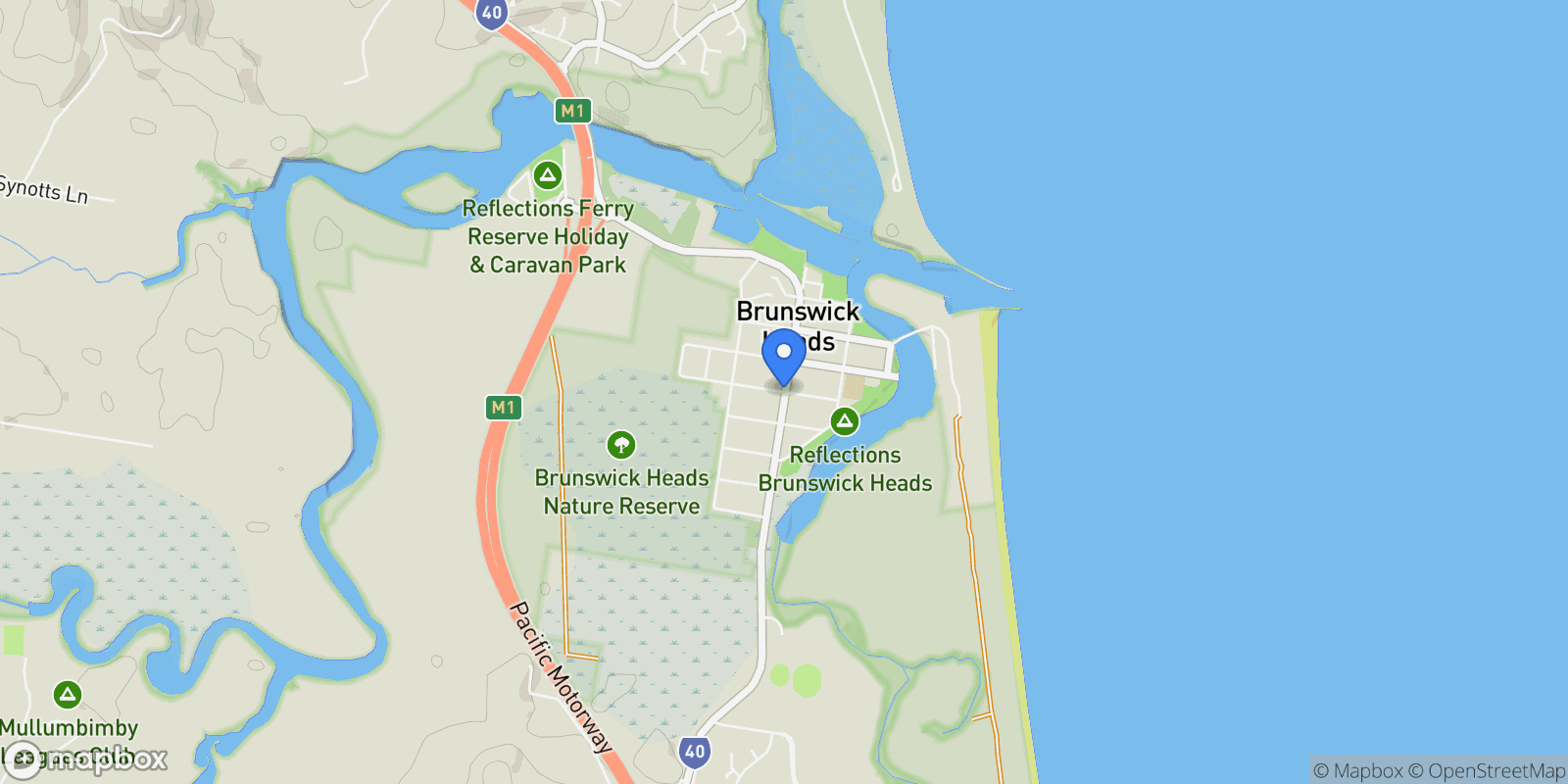 Map showing Brunswick Heads, Kookaburra Crescent, Brunswick Heads, New South Wales, Australia.