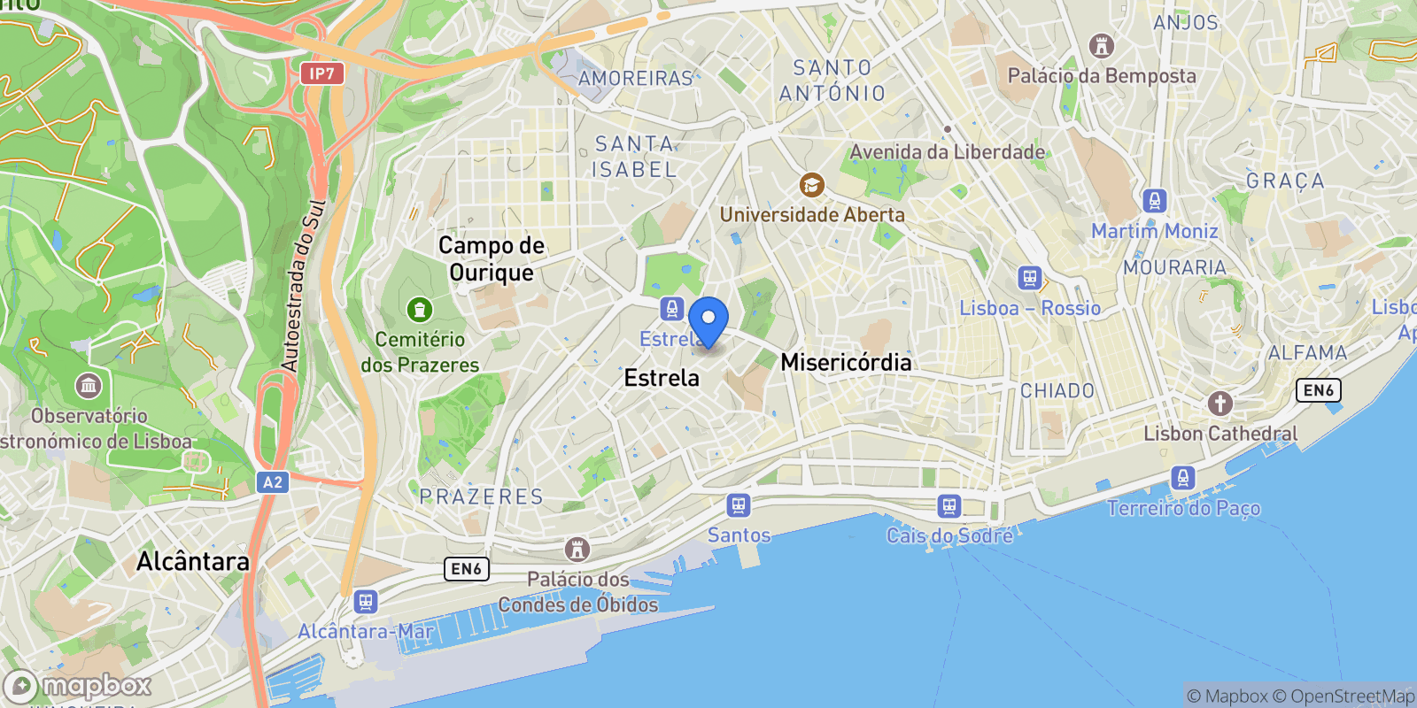 Map showing Lapa, Lisboa, Estrela, Lisbon, Portugal.