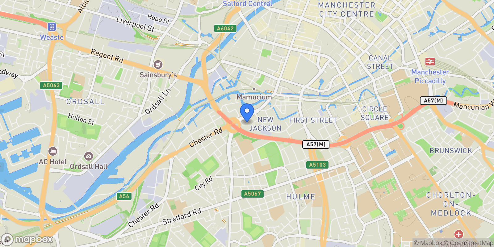 Map showing Deansgate, Manchester, Manchester, England, United Kingdom.