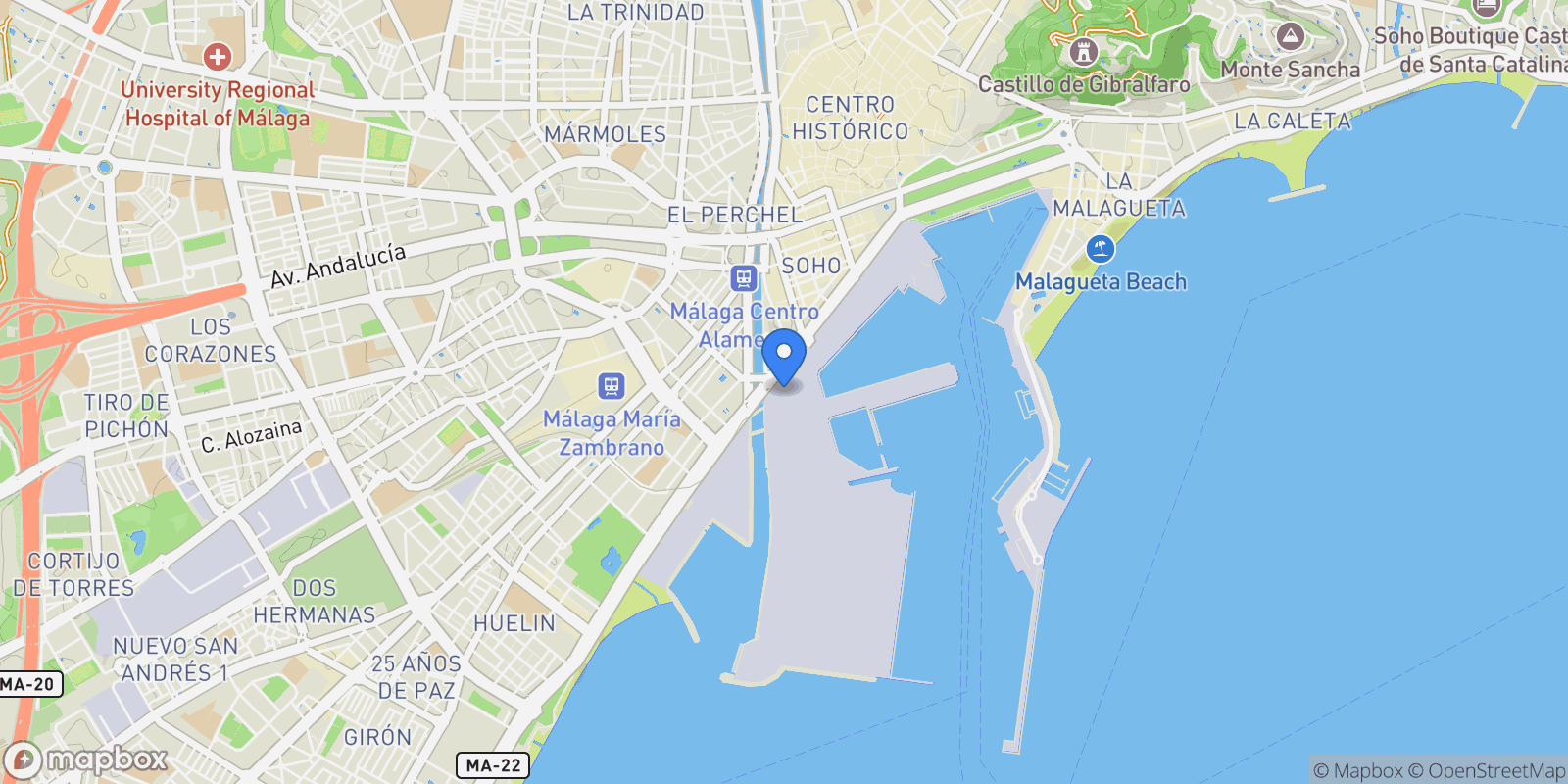 Map showing MÁLAGA, Málaga, MÁLAGA, Centro, Malaga, Spain.